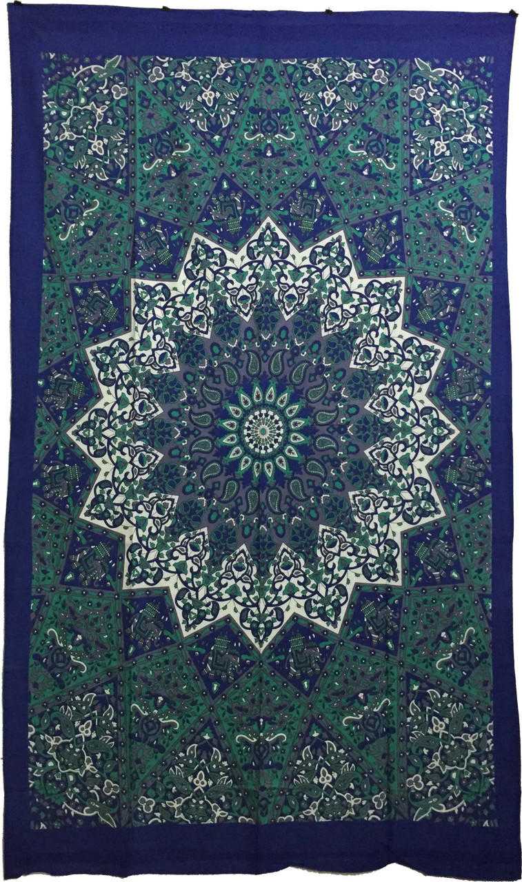 Tapestry Star Mandala Blue (135cm x 220cm) Vrinda ® Indian Tapestry VD Importers Inc.