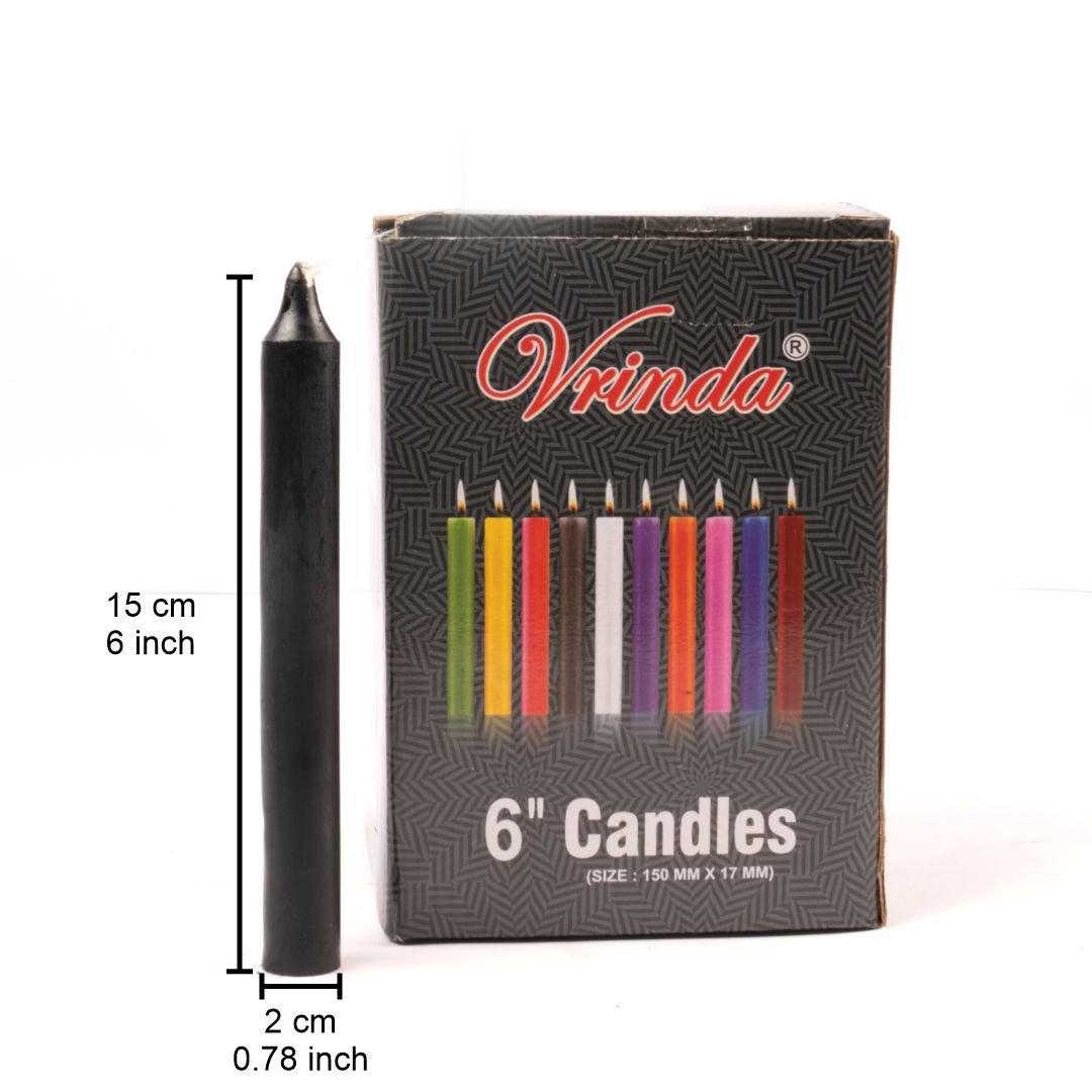 6" Taper Candles (36 in a pack)Black Vrinda ® Shop VD Importers Inc.