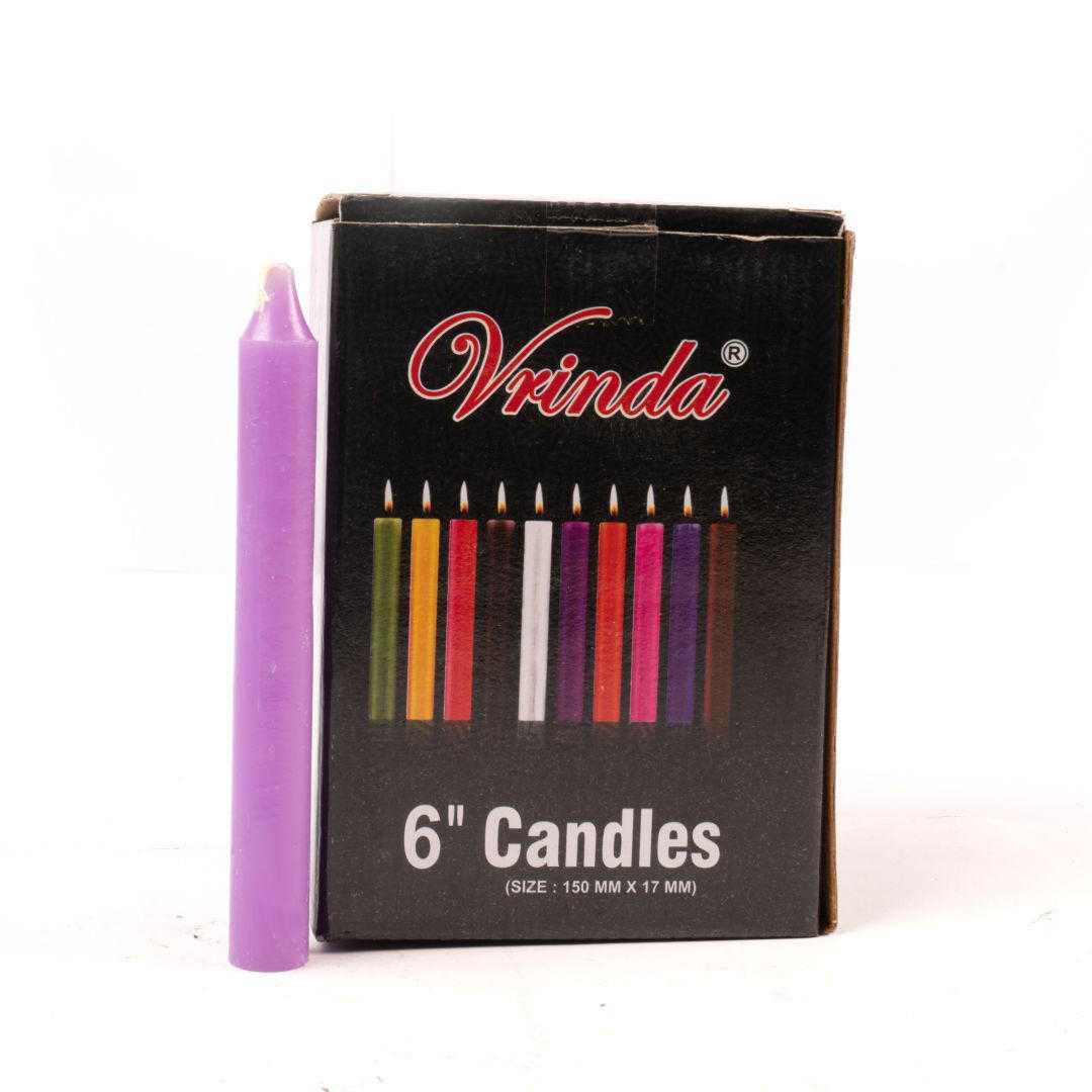 6" Taper Candles (36 in a pack) Purple Vrinda ® Shop VD Importers Inc.