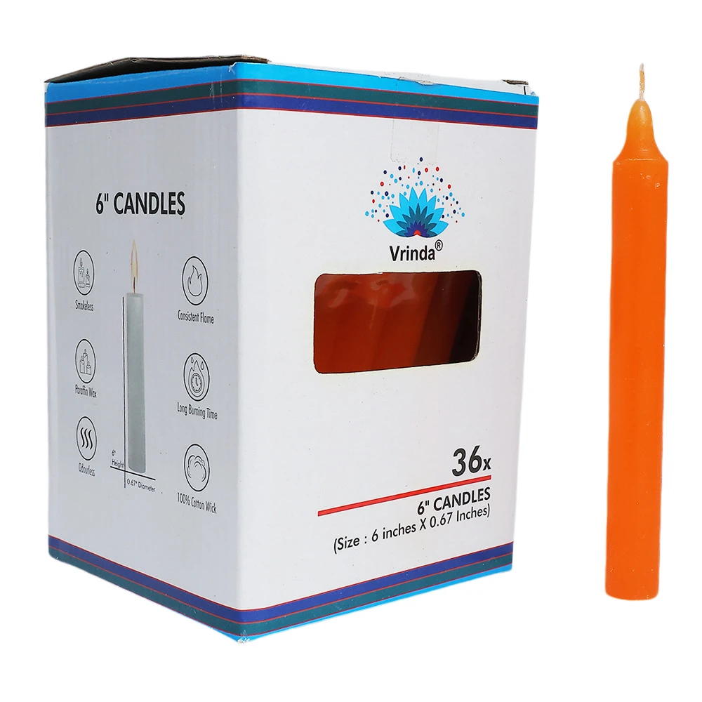 6" Taper Orange Candles (36 in a pack)