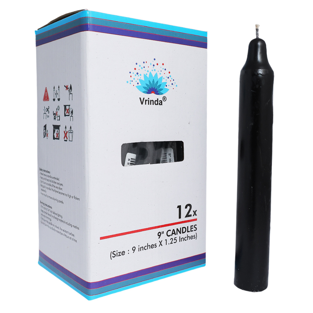 9" Black Jumbo Pillar Candles (Pack of 12)Black
