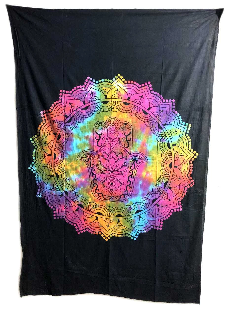 Indian Cotton Tapestry Tie & Dye, Hamsa (135 x 220 cm)
