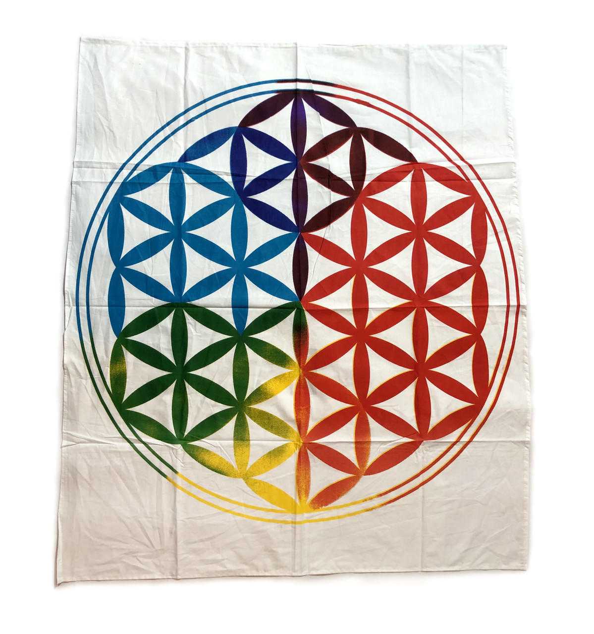 Altar Cloth Flower of Life, 7 chakra colors approx. 36"x36" Vrinda ® Altar Tools VD Importers Inc.
