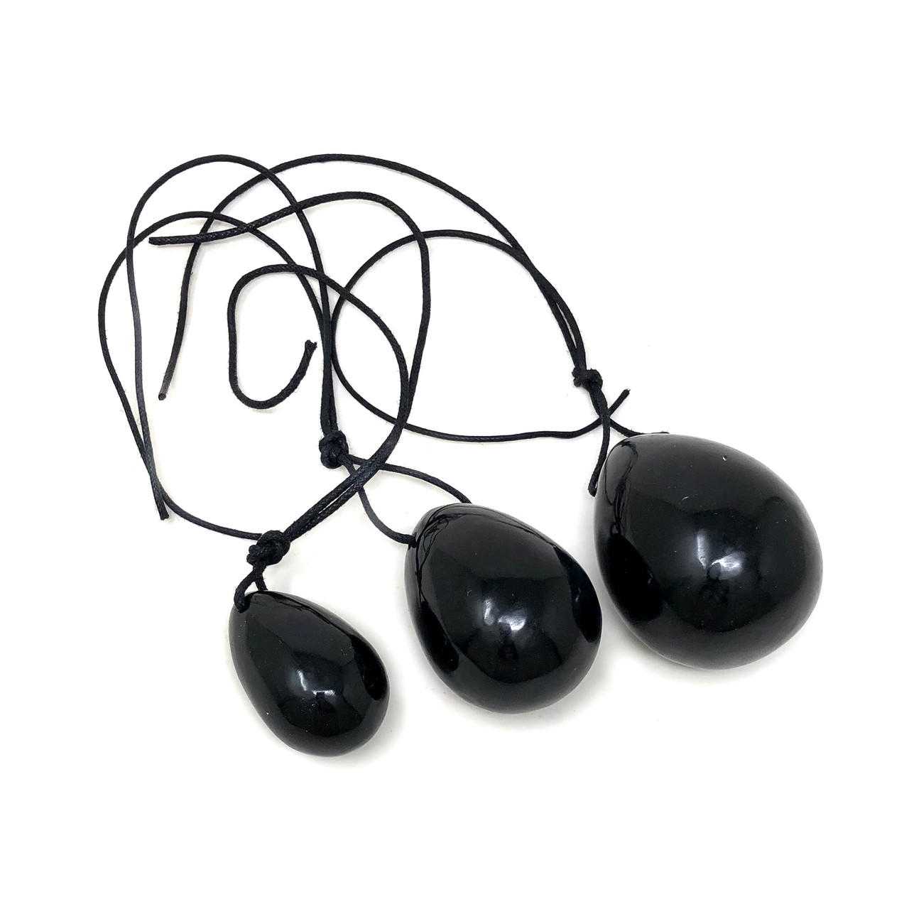 Black Obsidian Eggs set of 3 with hole & thread (30-60mm) Gemstones Products VD Importers Inc.