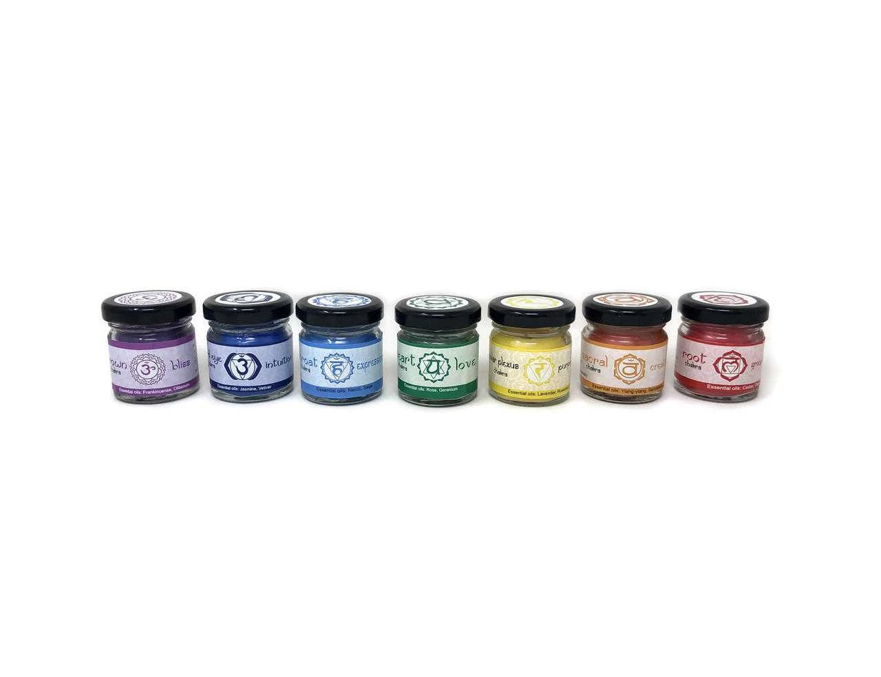 Vrinda Jar Candles 7 Chakra small (Set of 7) approx. 0.9oz Jars