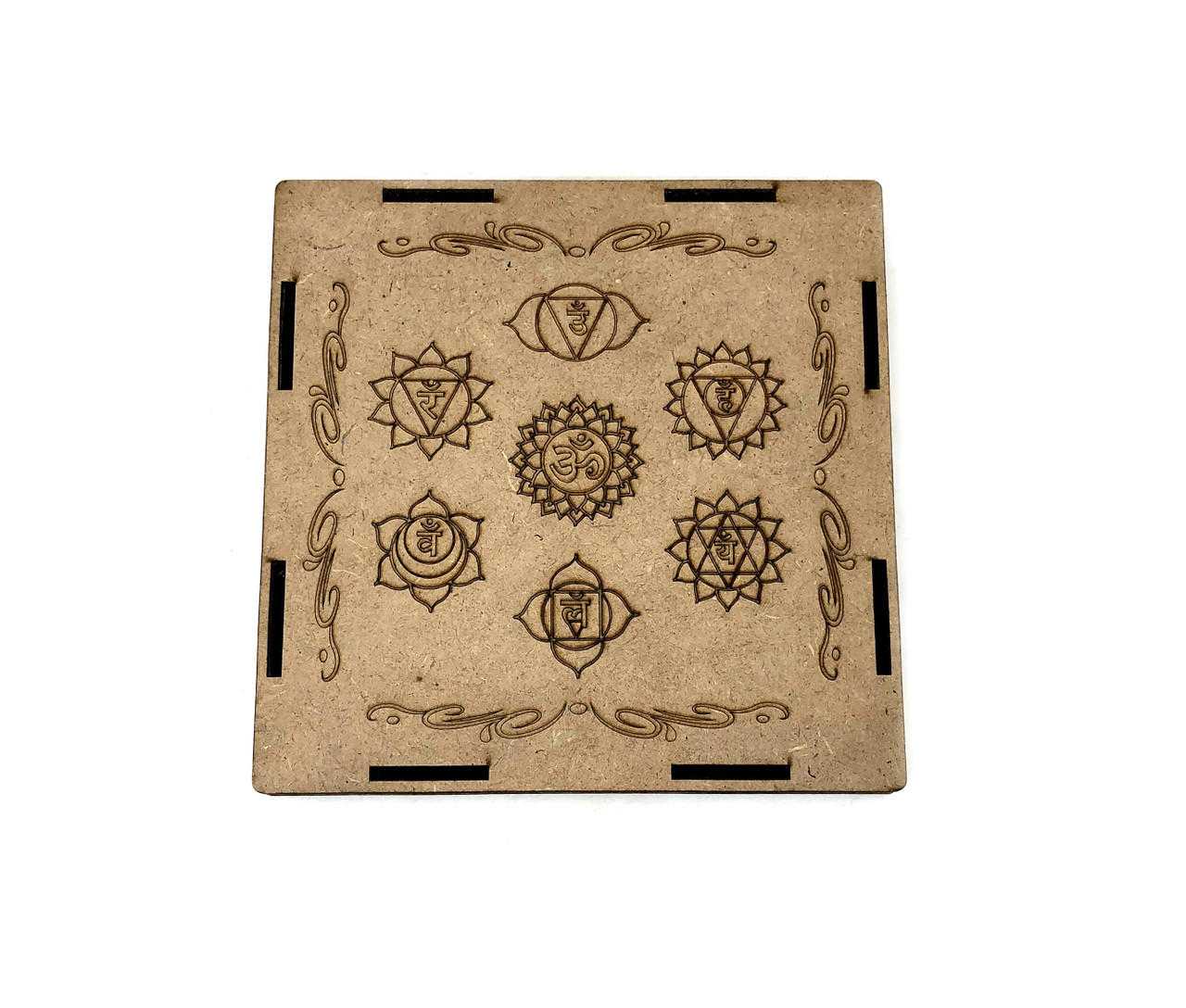 7 Chakra Reiki set in 7 Chakra Wooden Box, engraved palm stone
