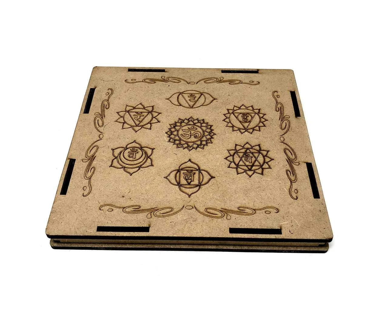 7 Chakra Reiki set in 7 Chakra Wooden Box, engraved palm stone