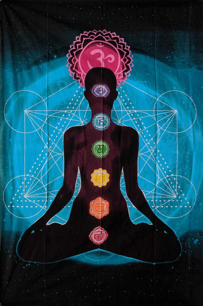 Tapestry 7 Chakra Turquoise Metatron Vrinda ® Indian Tapestry VD Importers Inc.