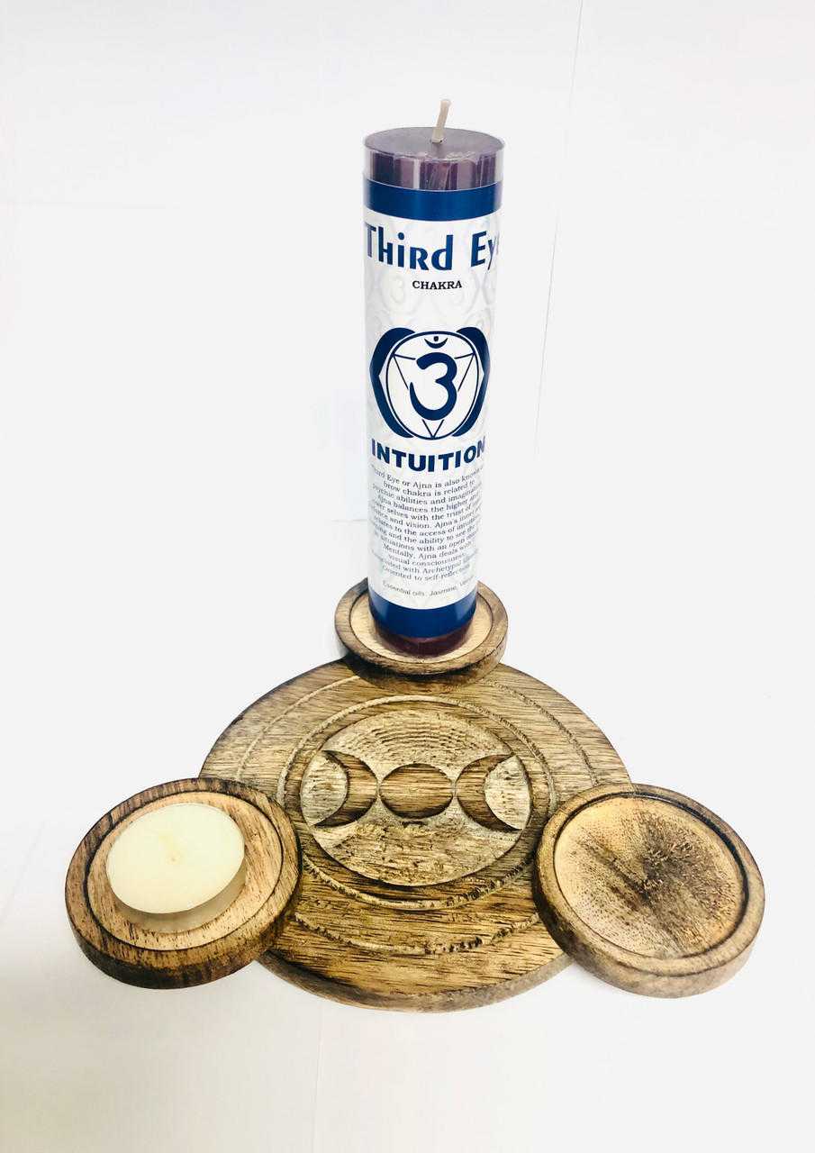 Vrinda Wooden T-Lite Holder, Triple Moon, approx. 6" Candle Holders VD Importers Inc.