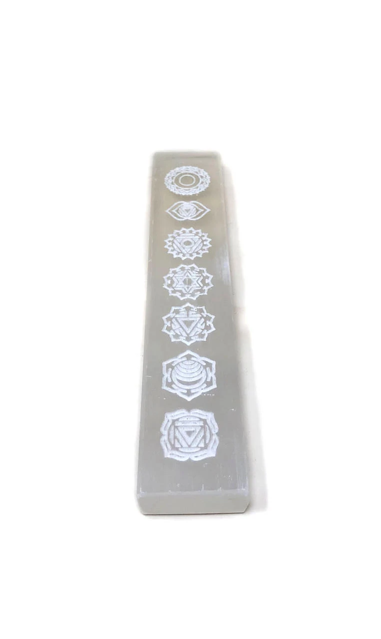 Selenite Plate Strip engraved 7 Chakra approx. 6"x1"