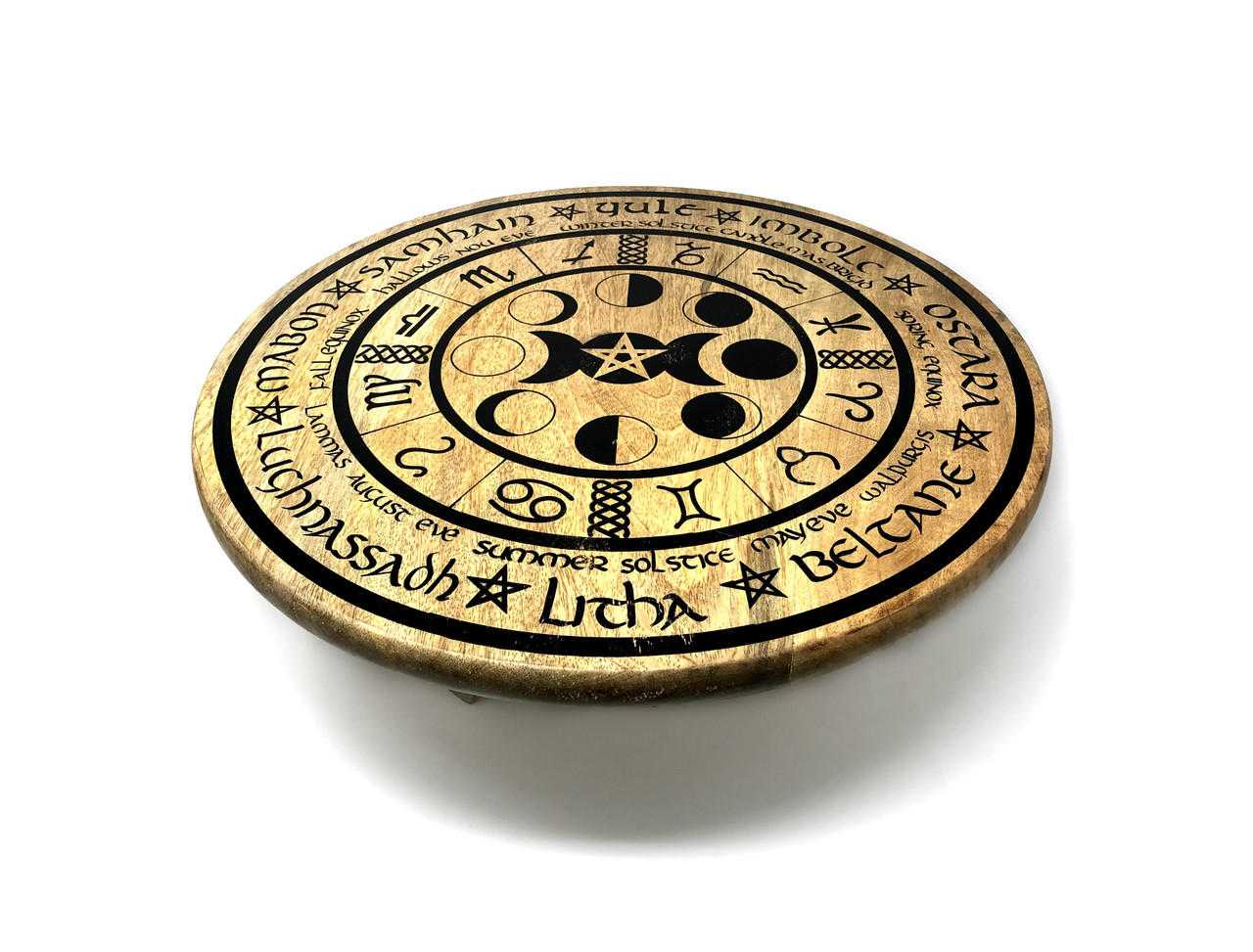 Wooden Altar Table, Phases of Moon approx. 18" diameter, Foldable
