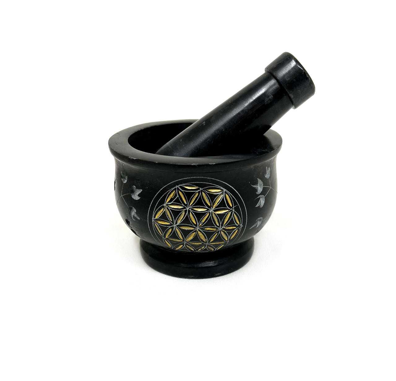 Stone Mortar and Pestle (Flower of Life) Mortar and Pestle VD Importers
