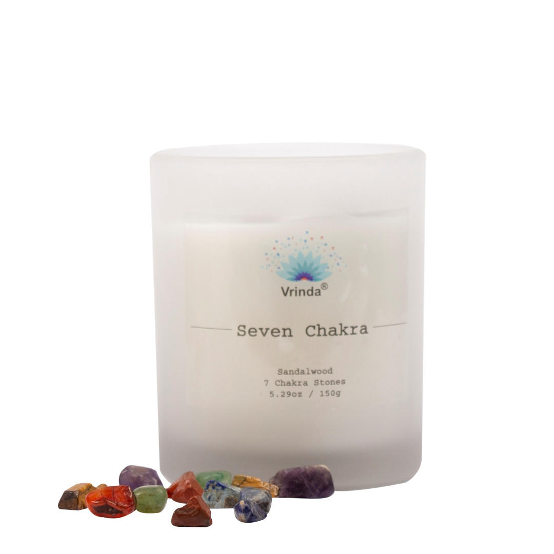 7 Chakra Scented glass candle with Crystals, Soy Blend (5.29oz)