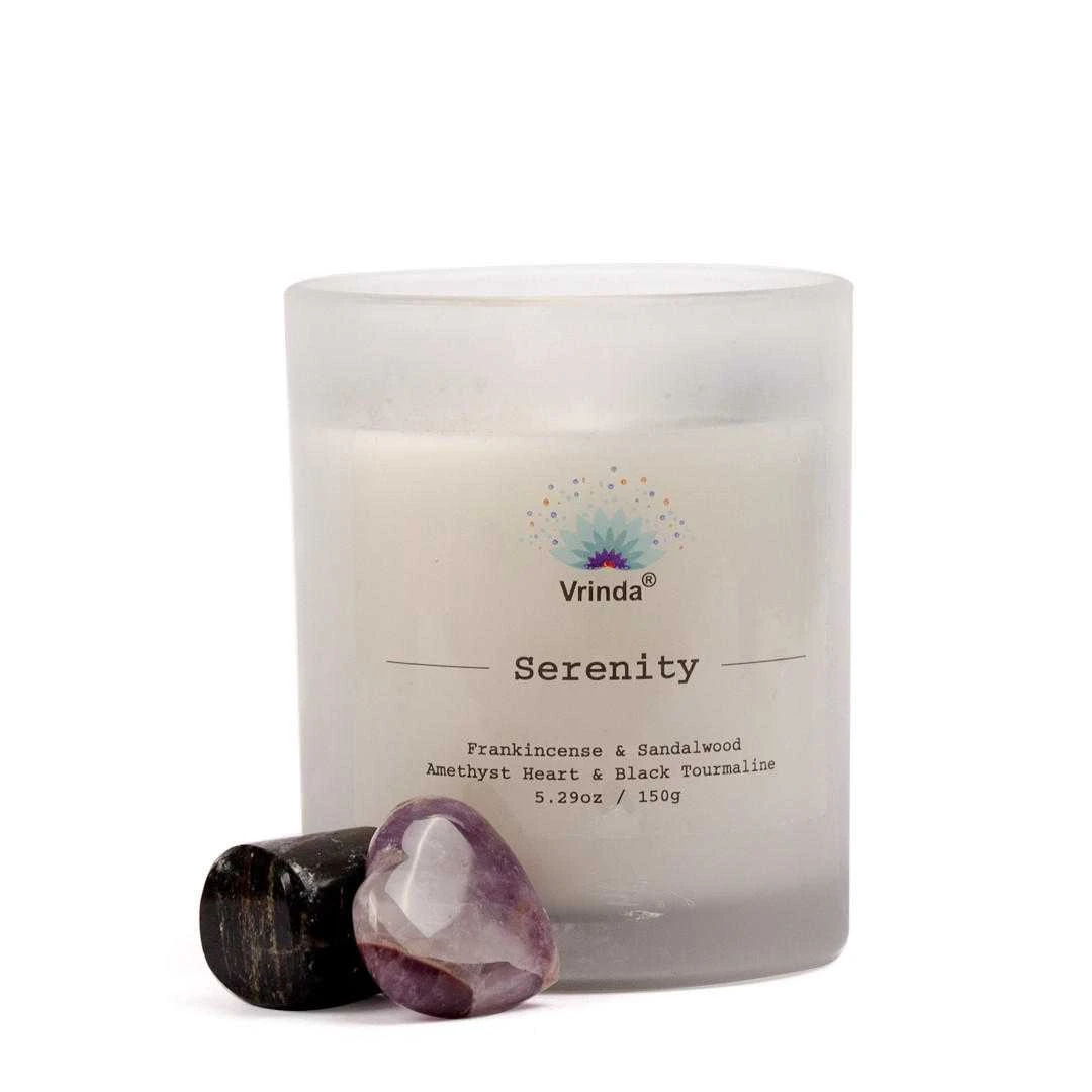 Serenity Scented glass candle with Crystals, Soy Blend (5.29oz)