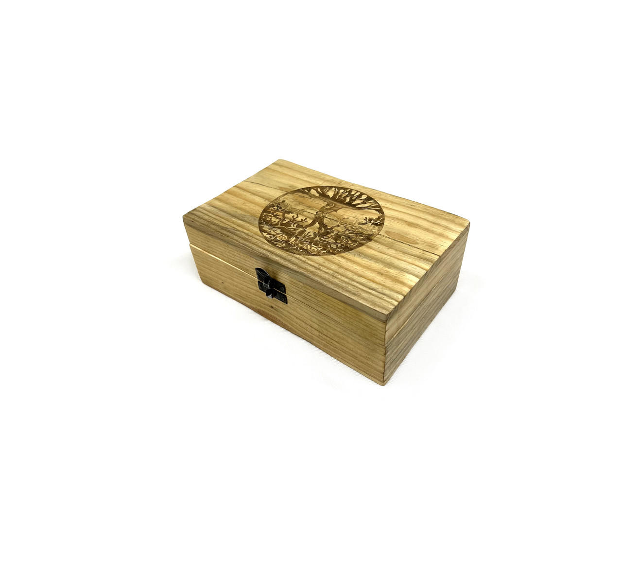 Wooden Handicraft Storage Box 5" x 8" Tree of Life, Pine Wood