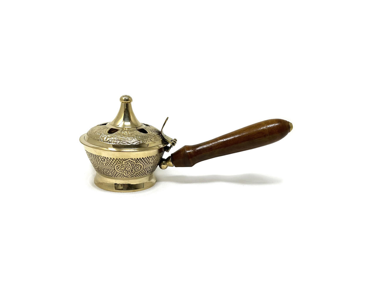 Brass Charcoal Burner with Wooden Handle, approx. 8"