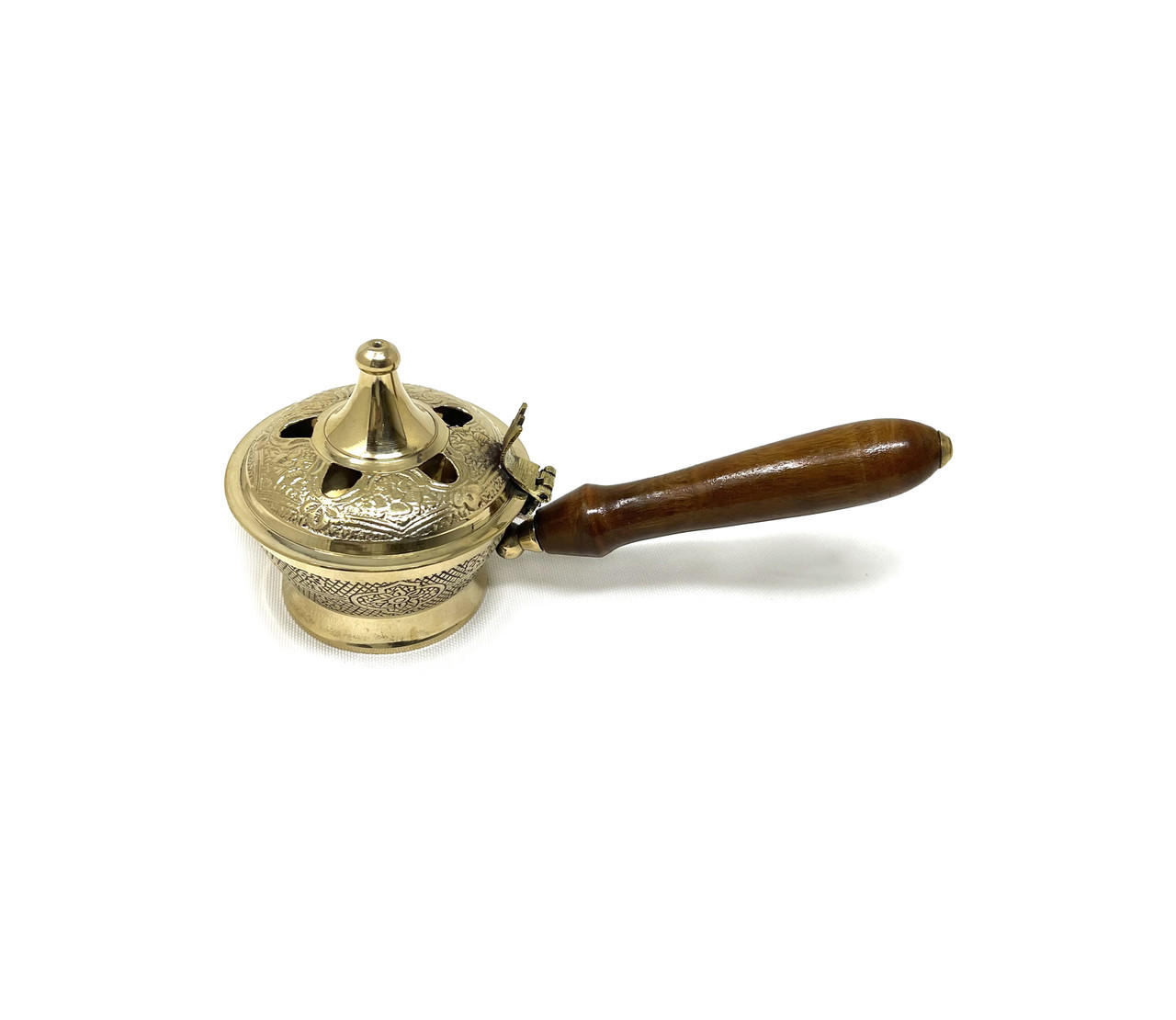 Brass Charcoal Burner with Wooden Handle, approx. 8"
