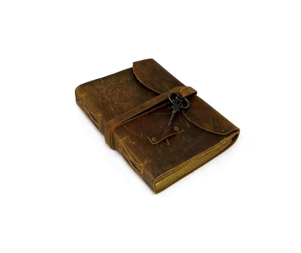 Paper Journal Deckle Paper Soft Compass Key, approx. 8"x6" Leather Journal VD Importers Inc.