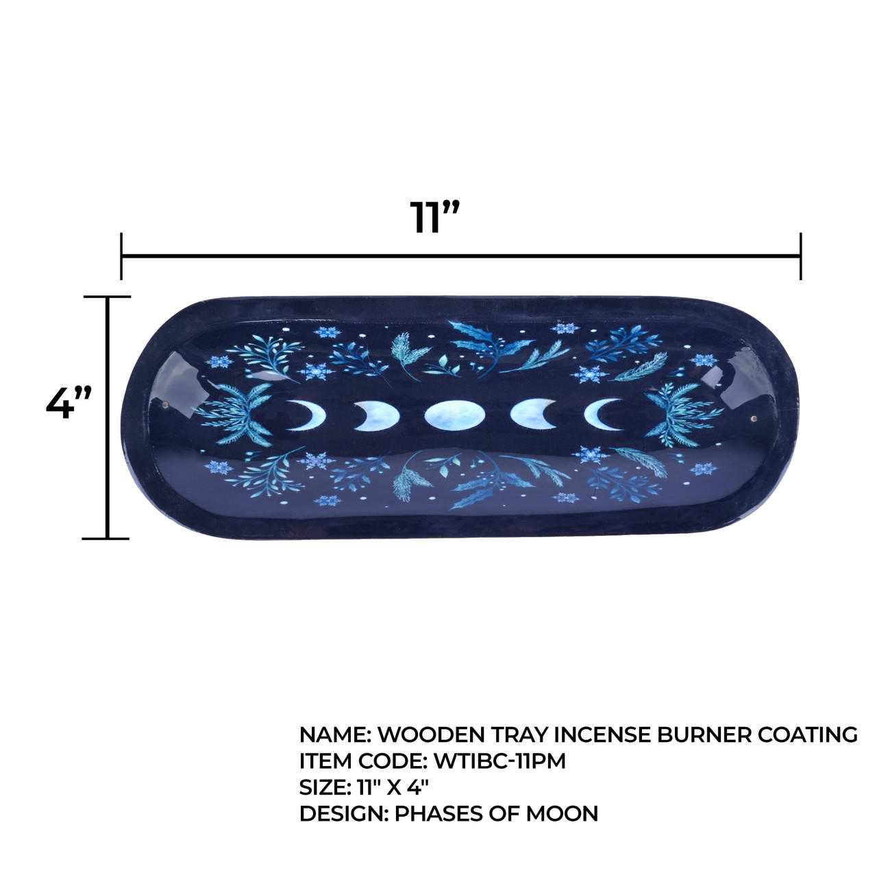 Wood boat shape incense holder (Color), Phases of Moon 11"