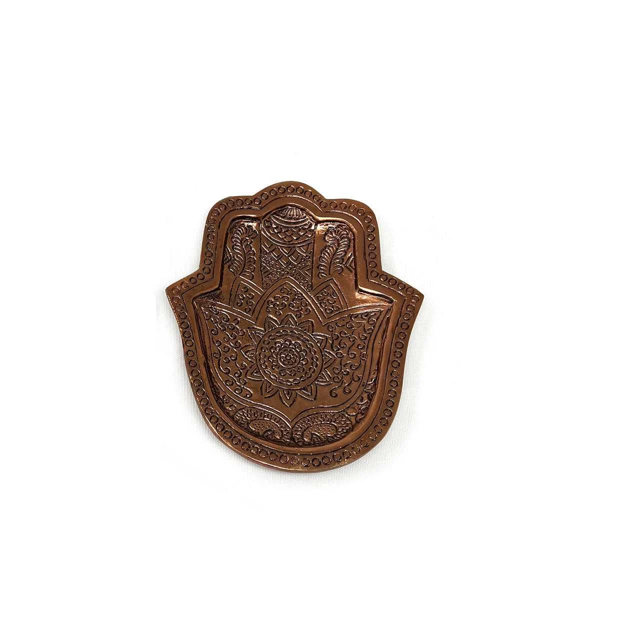 Aluminum Hamsa Hand tray with Lotus (copper color)