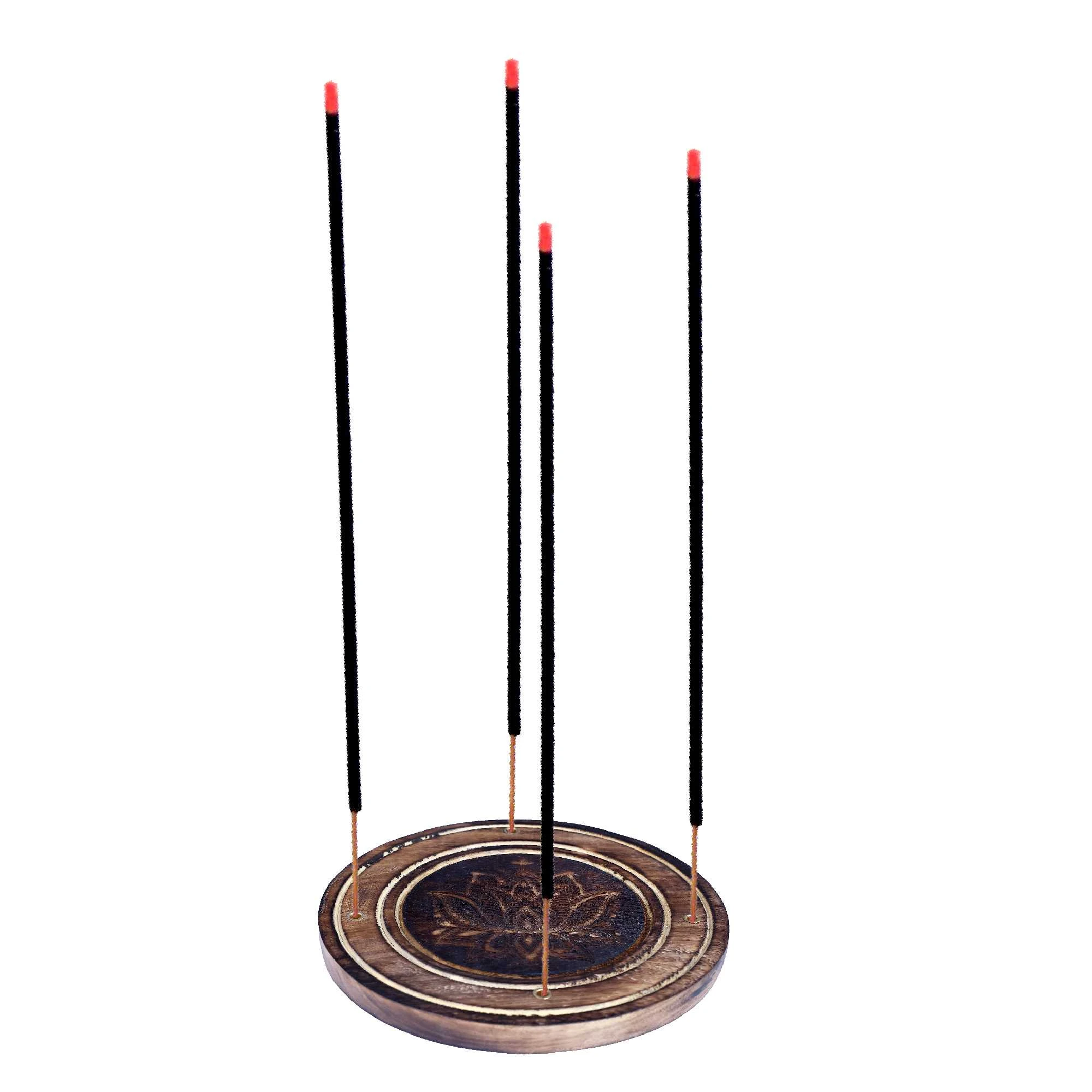 Wood Round Incense burner (Etching) Lotus 4"
