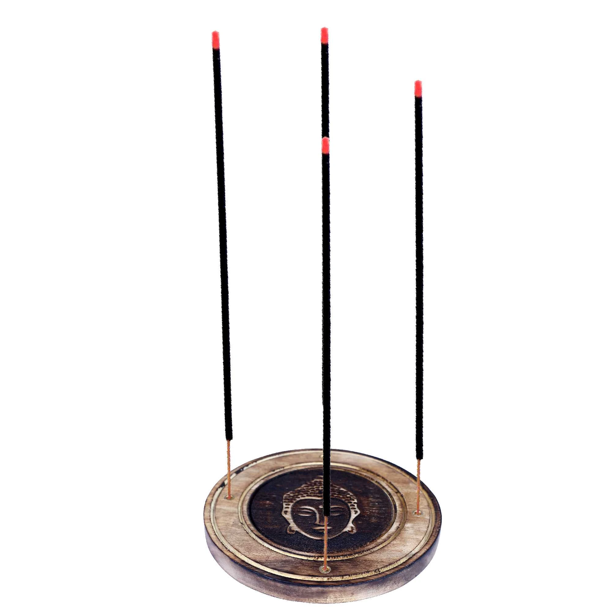 Wood Round Incense burner (Etching) Buddha 4"