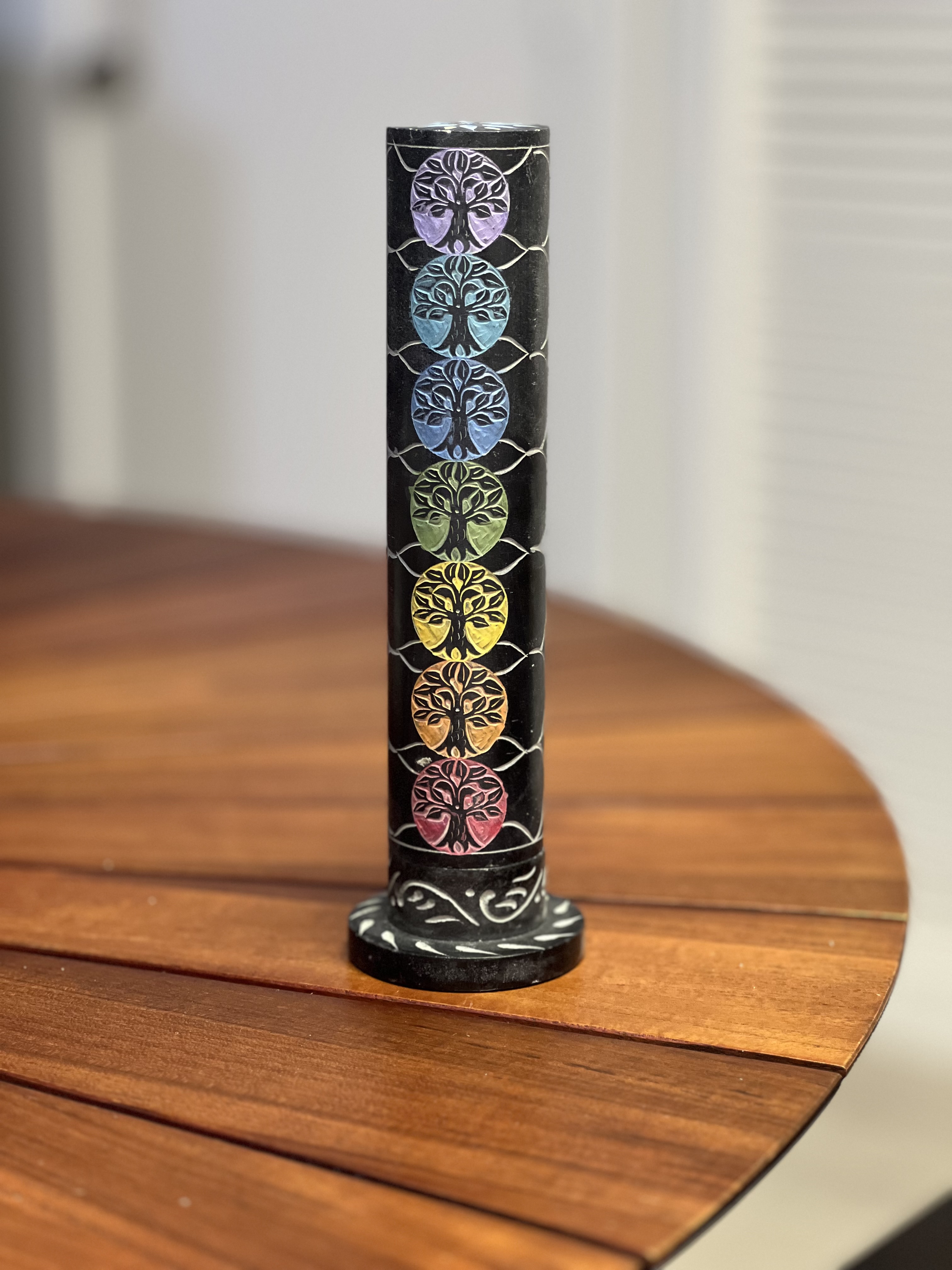 Stone round Tower Burner 7 Chakra Tree of Life