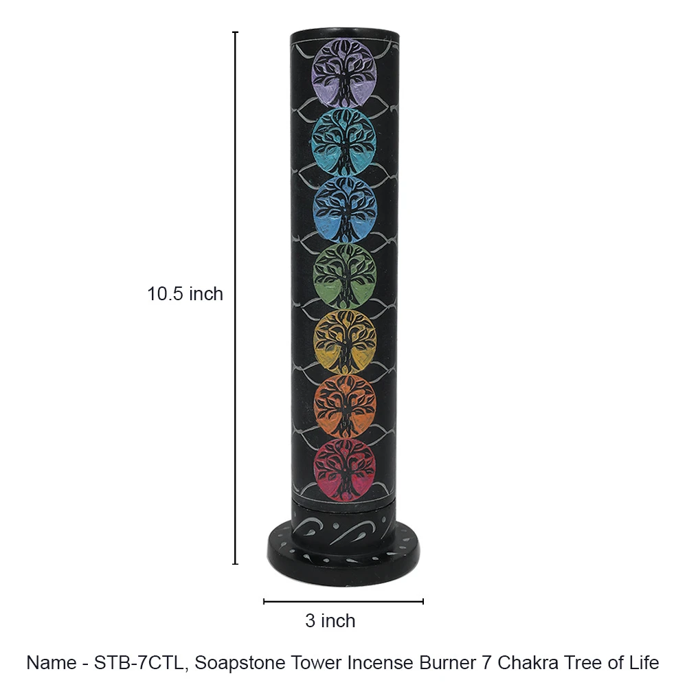 Stone round Tower Burner 7 Chakra Tree of Life
