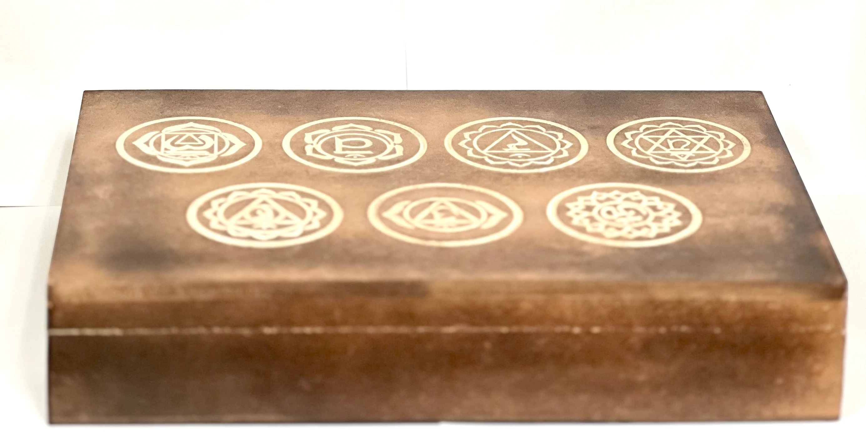 7 chakra Carved Wood Box 12"x8" Antique