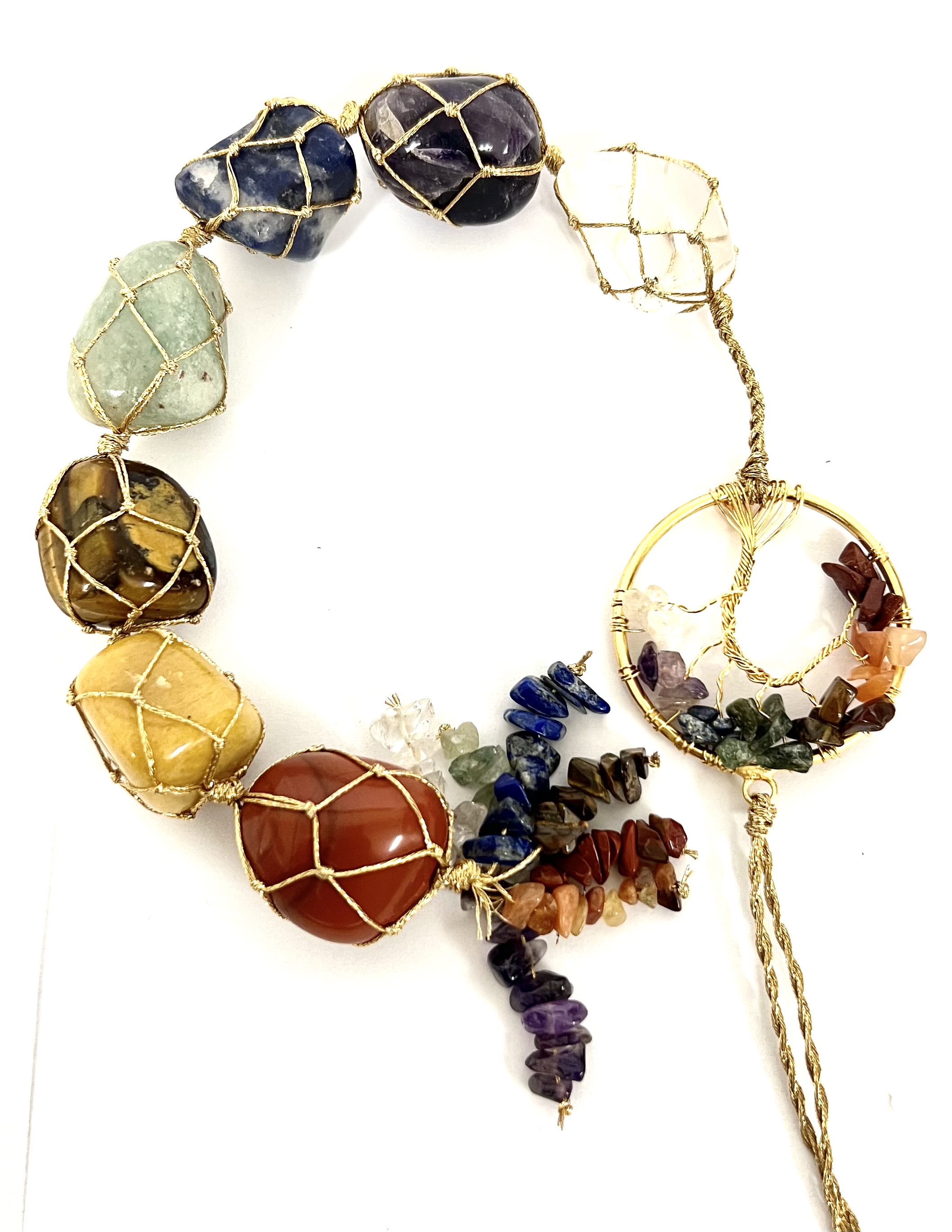 7 Chakra tumbled stone hanging with Tree Of Life