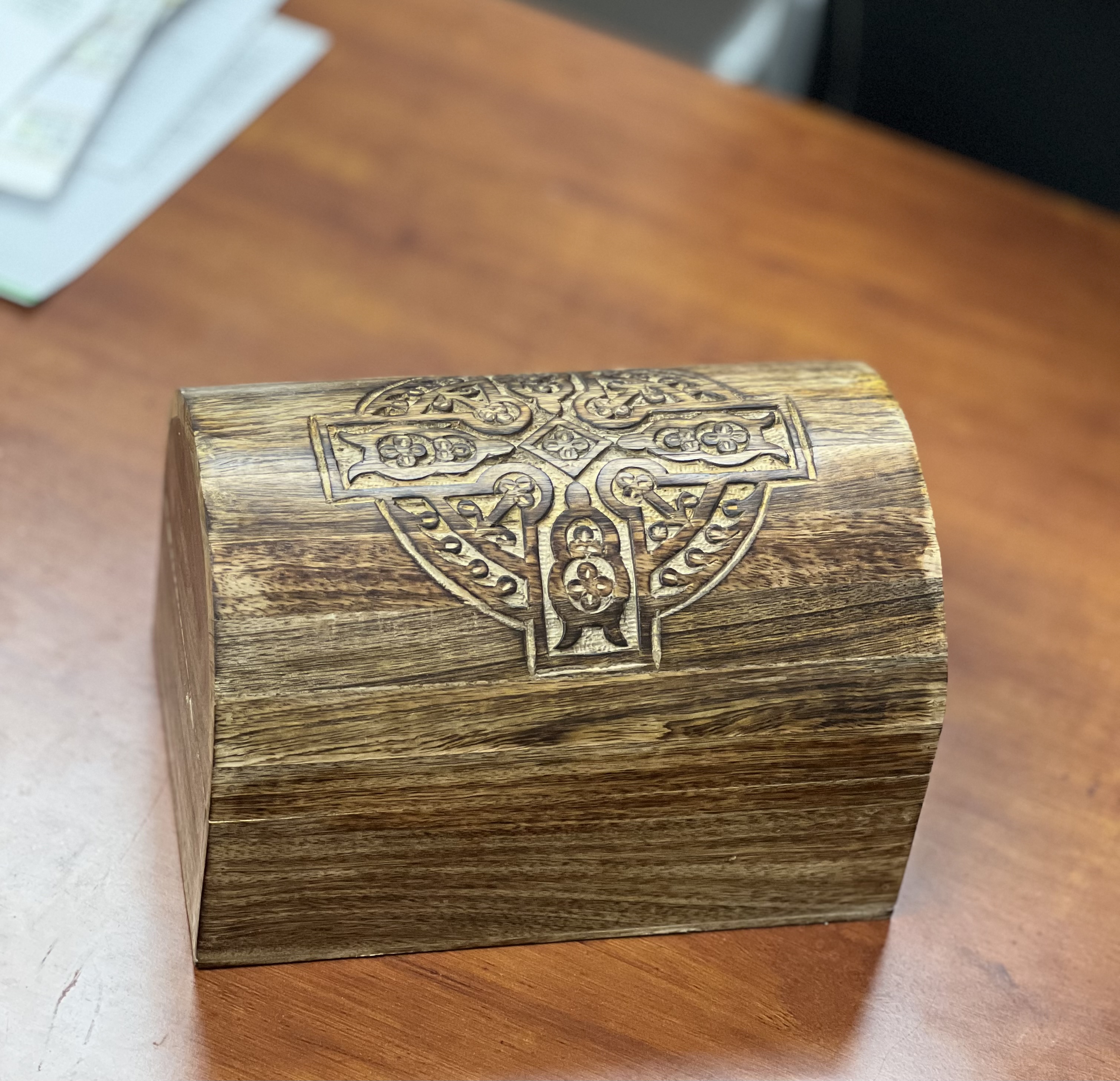 Wood Storage Box (9x6x6)Treasure Chest Celtic Cross