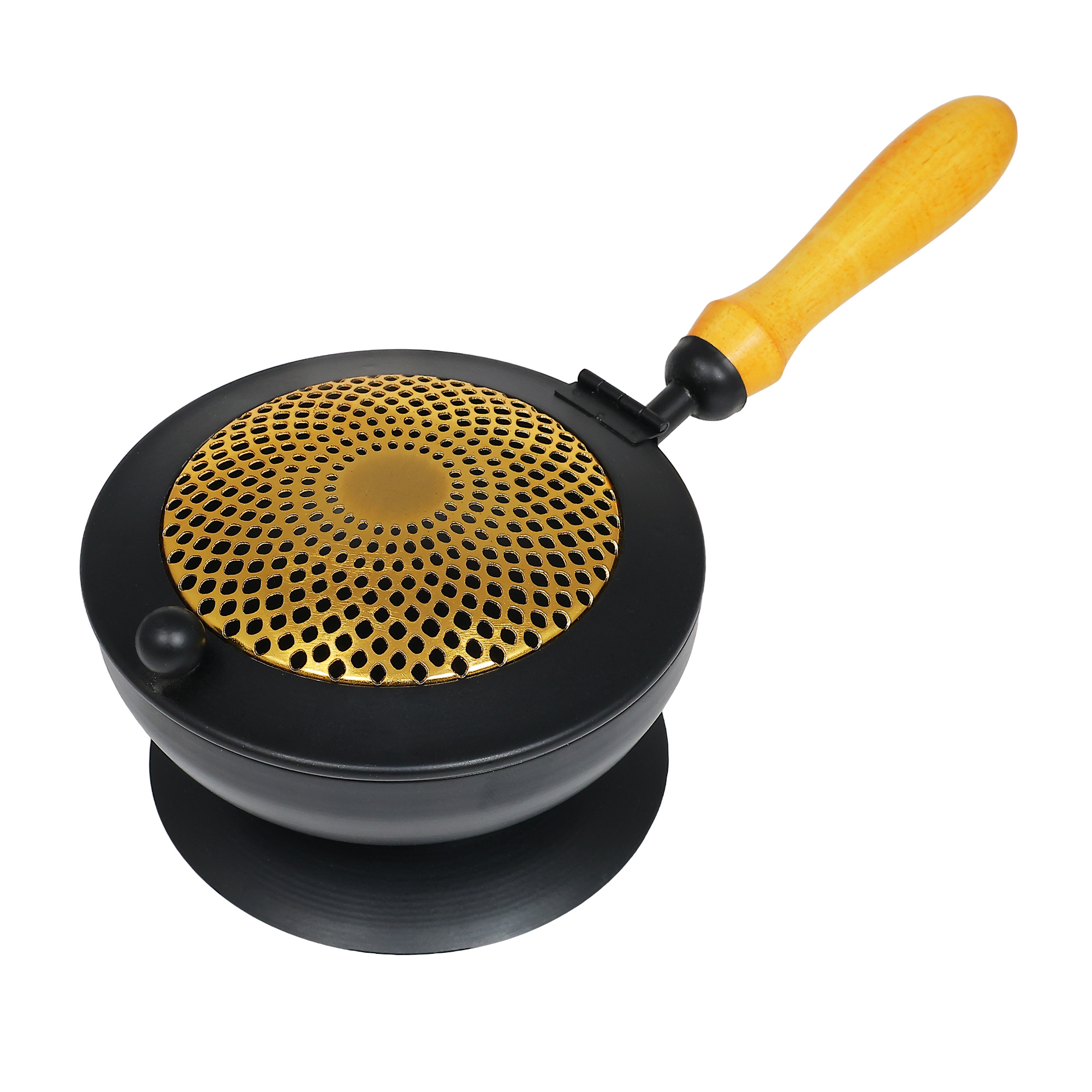 Iron Charcoal Incense Burner with Lid & Wood handle