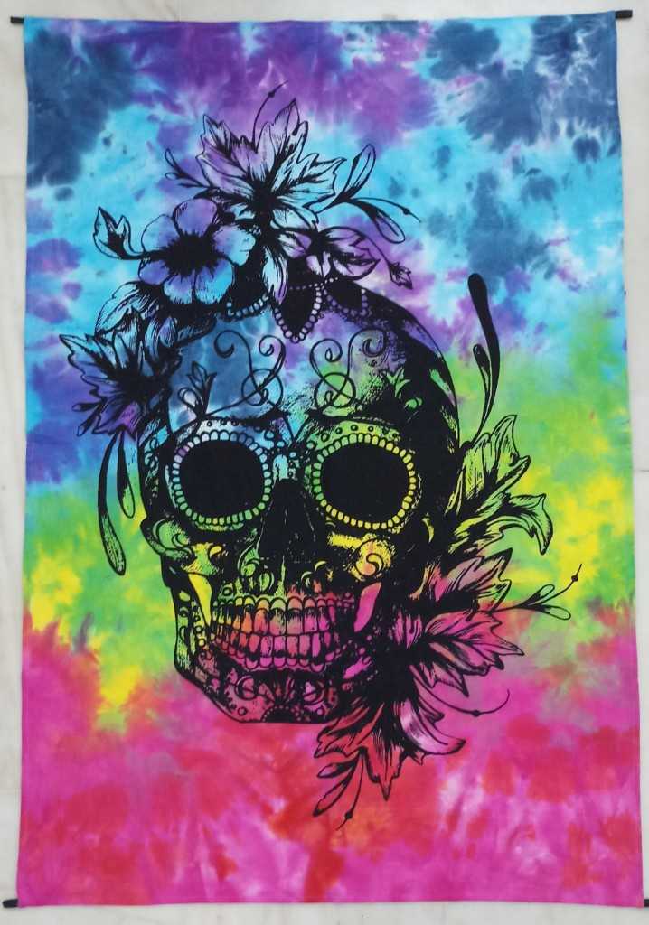 Tapestry Flower Skull Tie & Dye (55''x85'') New Arrivals VD Importers Inc.