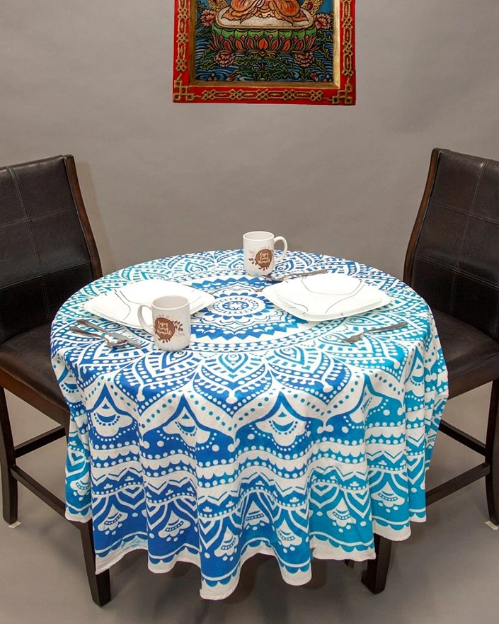 Tapestry Round Lotus Mandala Blue 72''