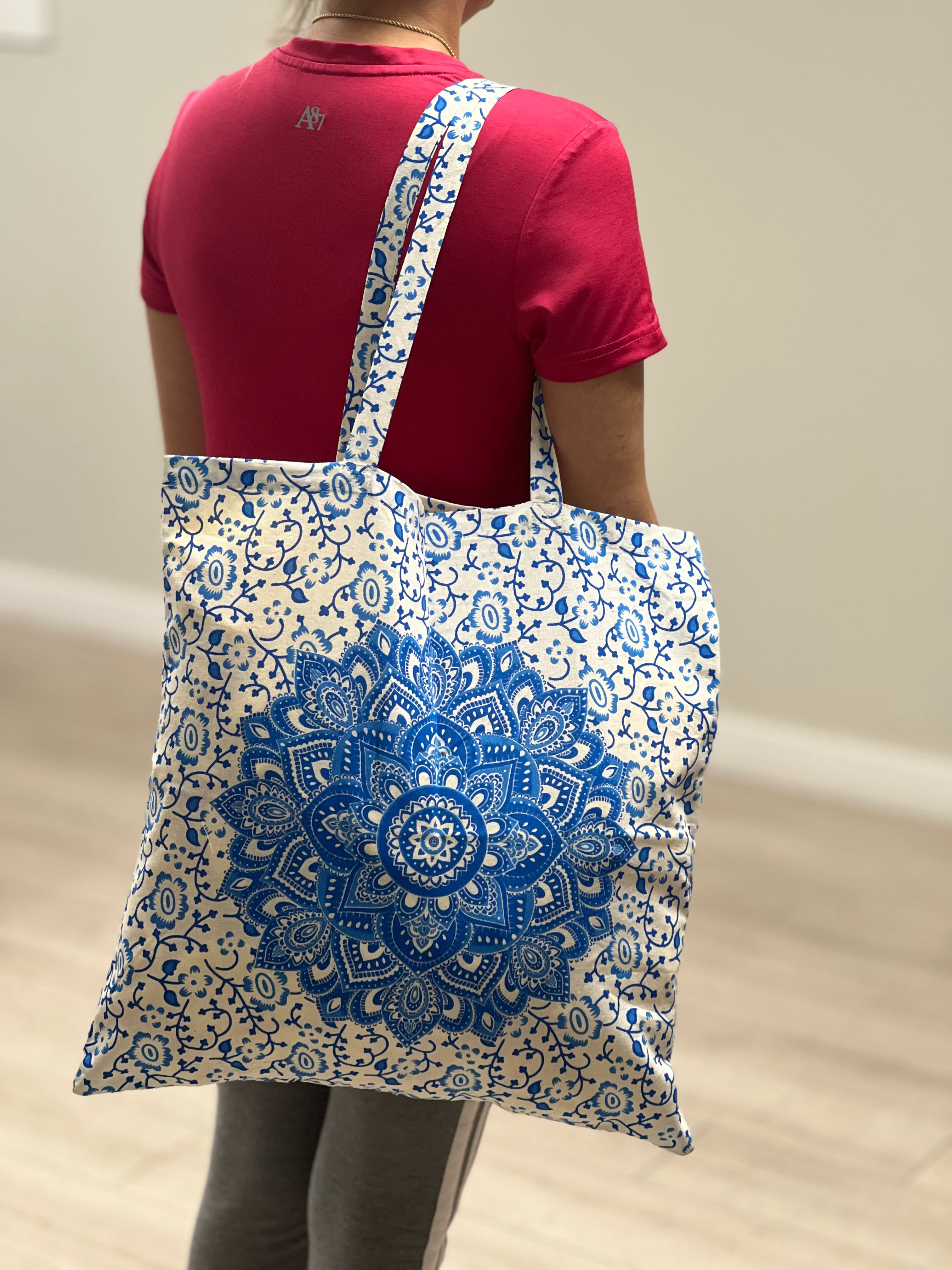 Tie Dye Cotton Tote Bag Lotus Mandala Blue 18"x18"