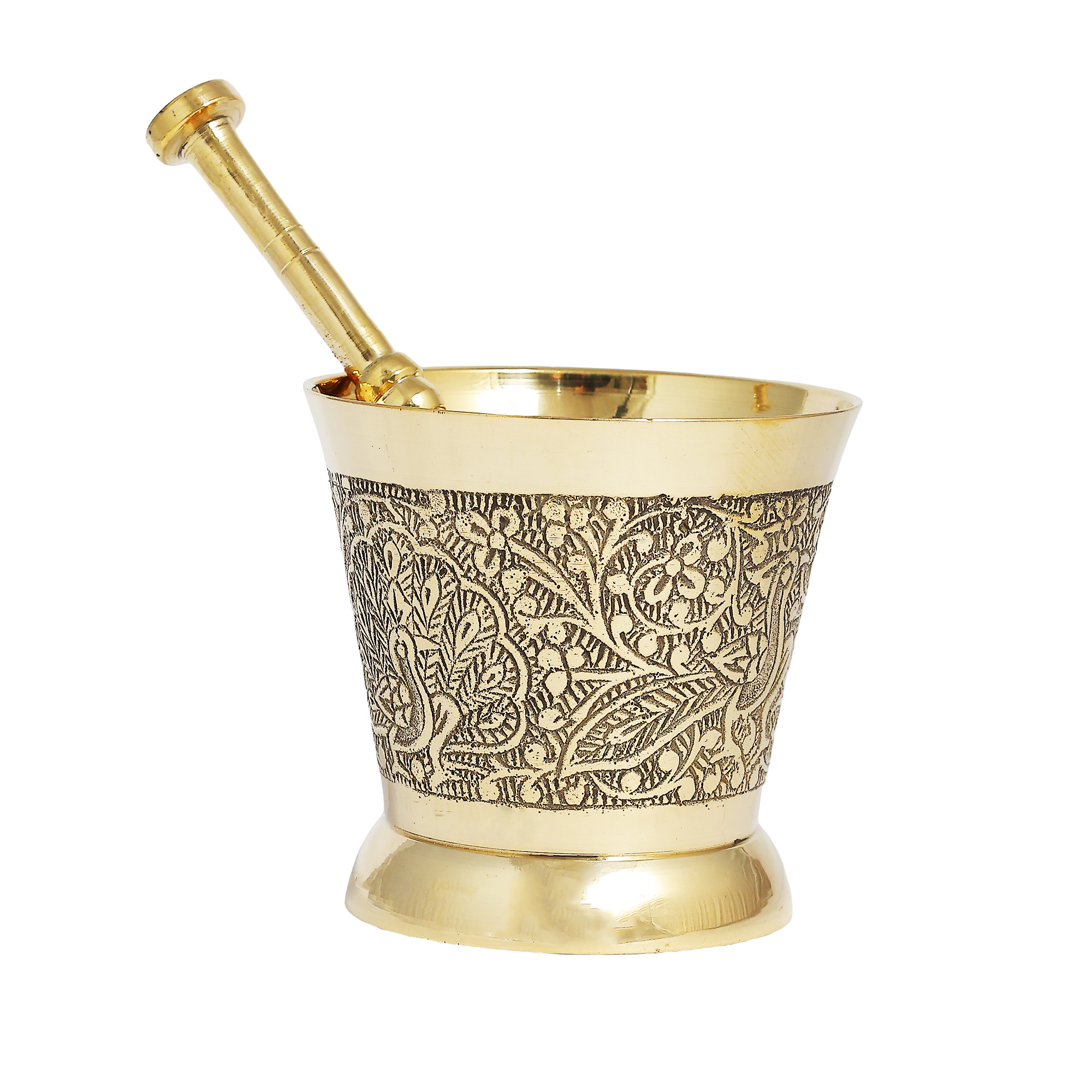 Brass Mortar Pestle set w/ carving 3"