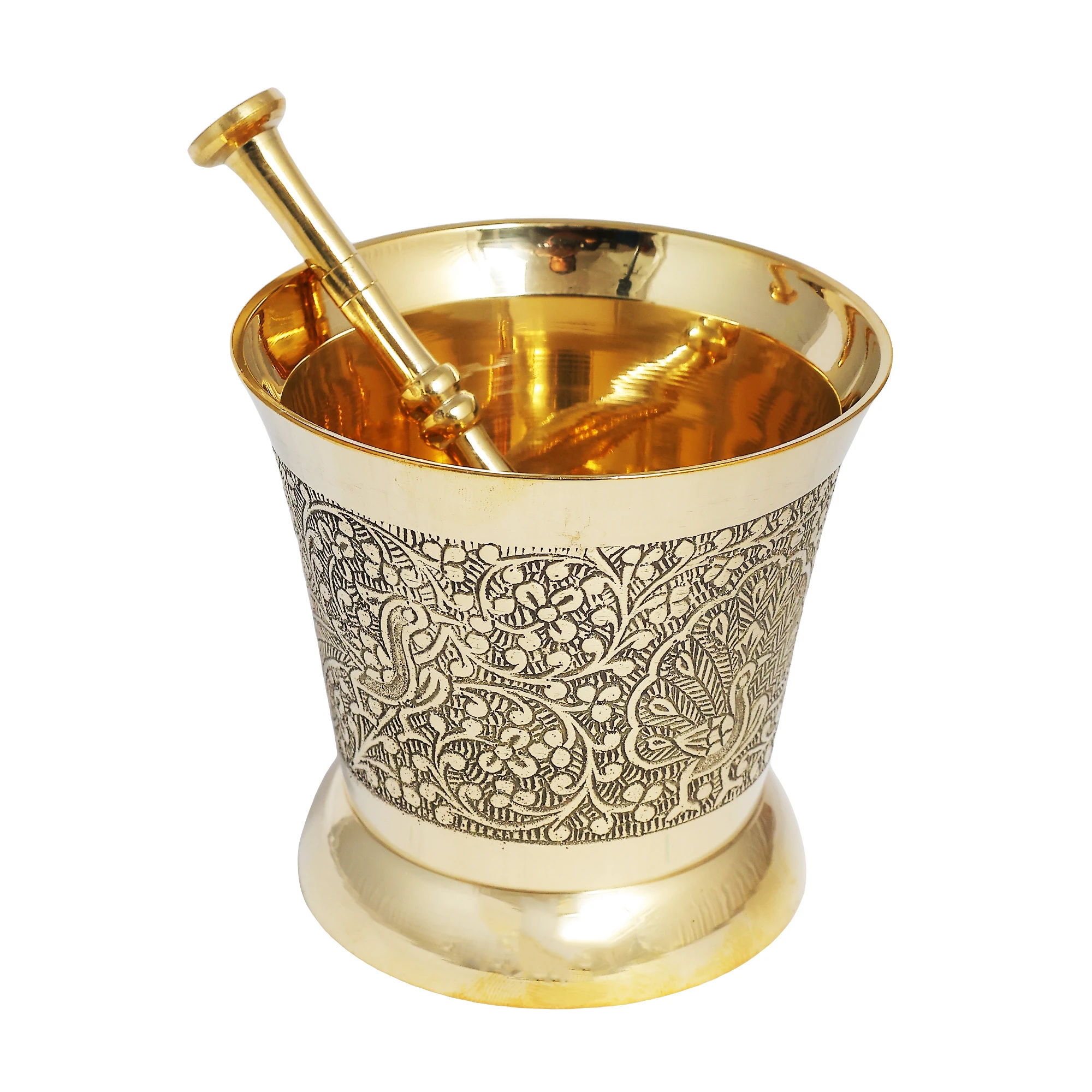 Brass Mortar Pestle set w/ carving 4"