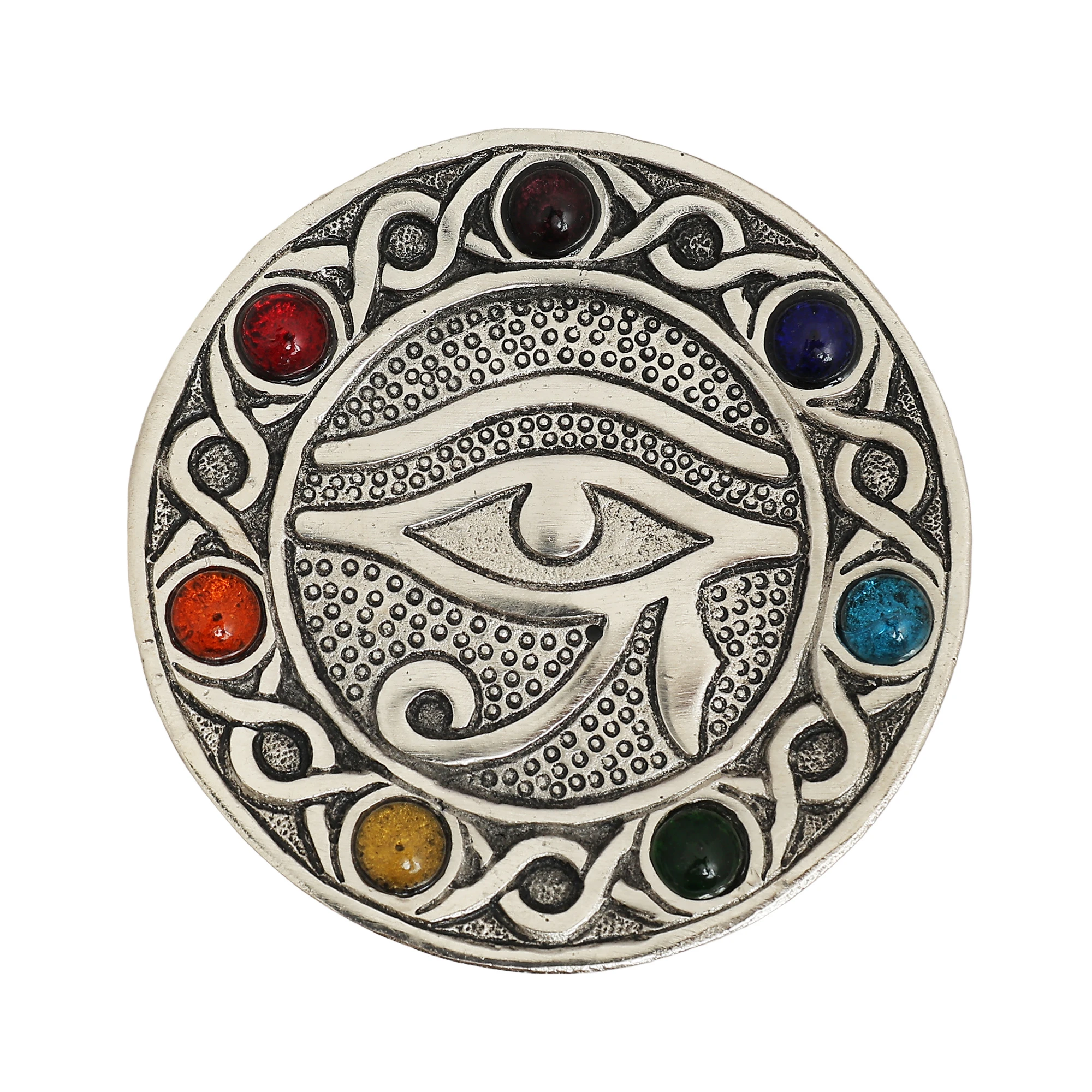 Metal Horus Eye w/ stones Incense holder 4.5"