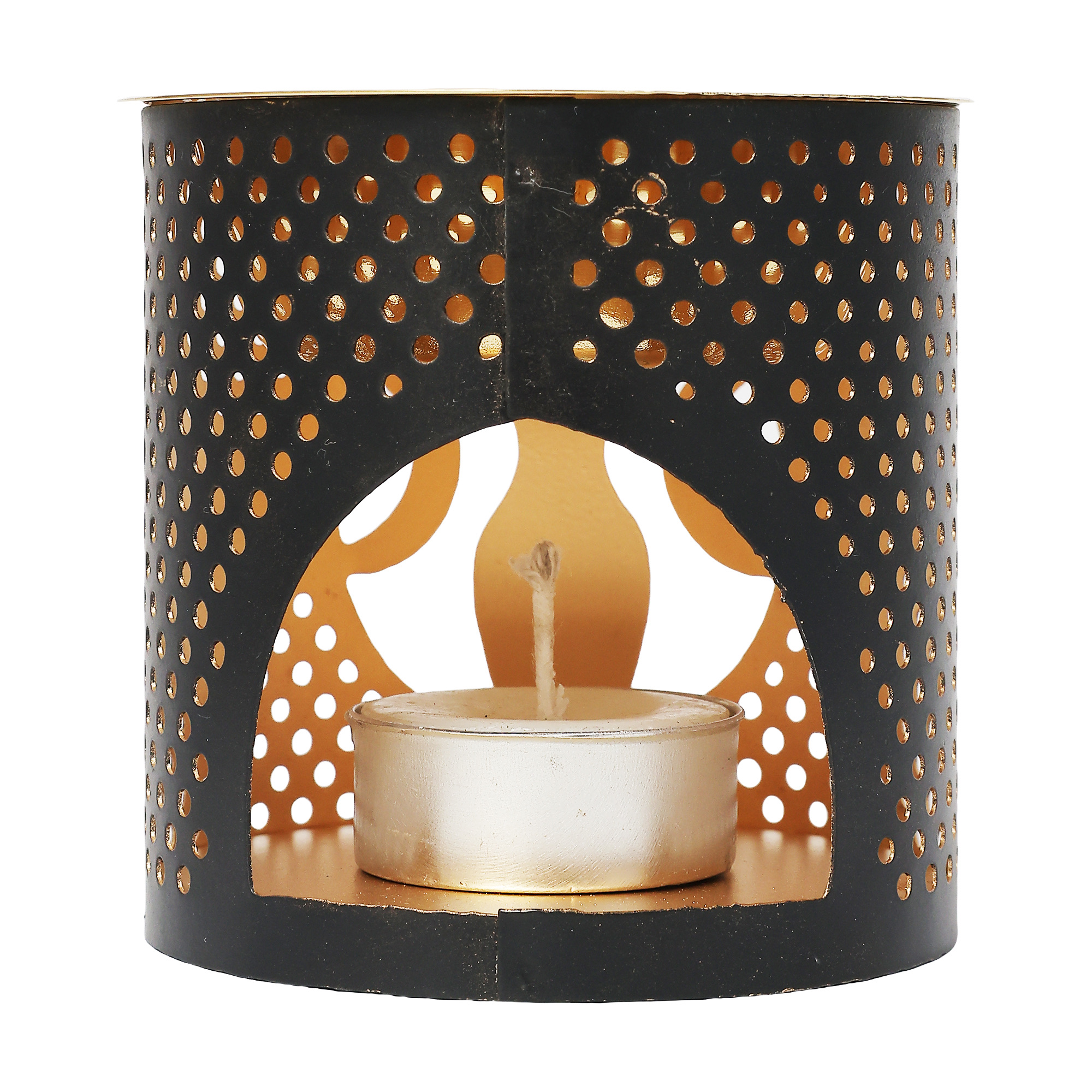 Metal Tea Light Holder & aroma Oil Burner Gold Black w/ MDF base Goddess 3"