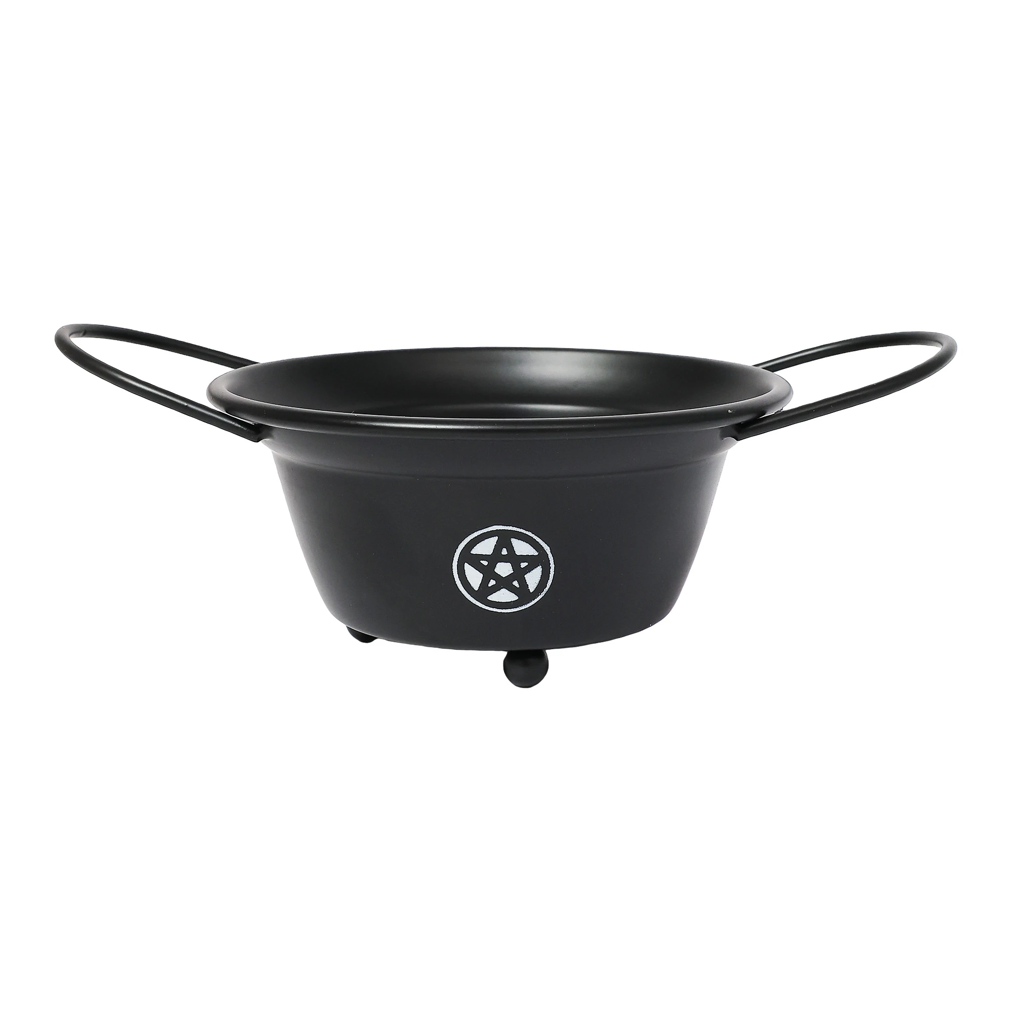 Metal Cauldron w/ handles Black Pentagram 8"