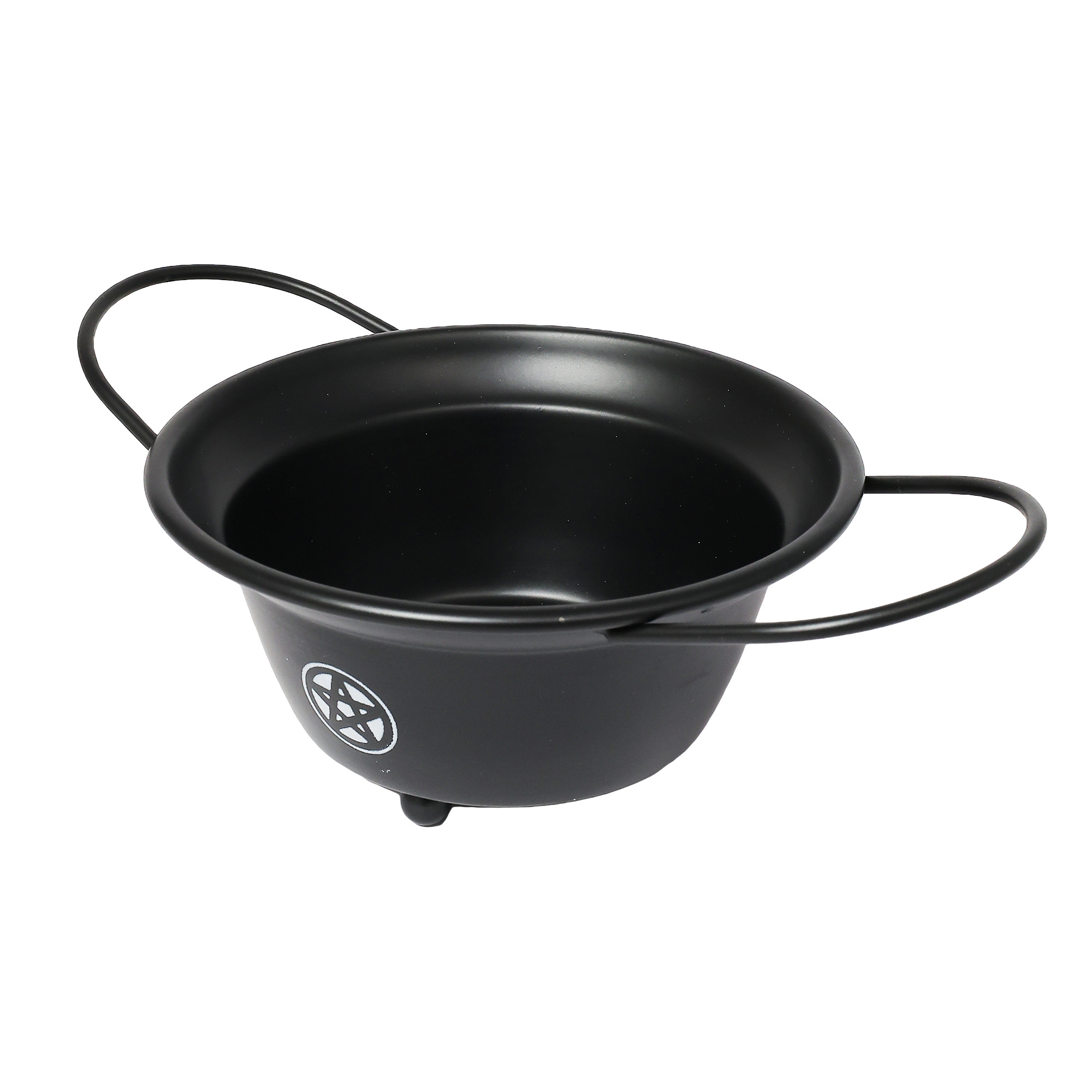 Metal Cauldron w/ handles Black Pentagram 8"