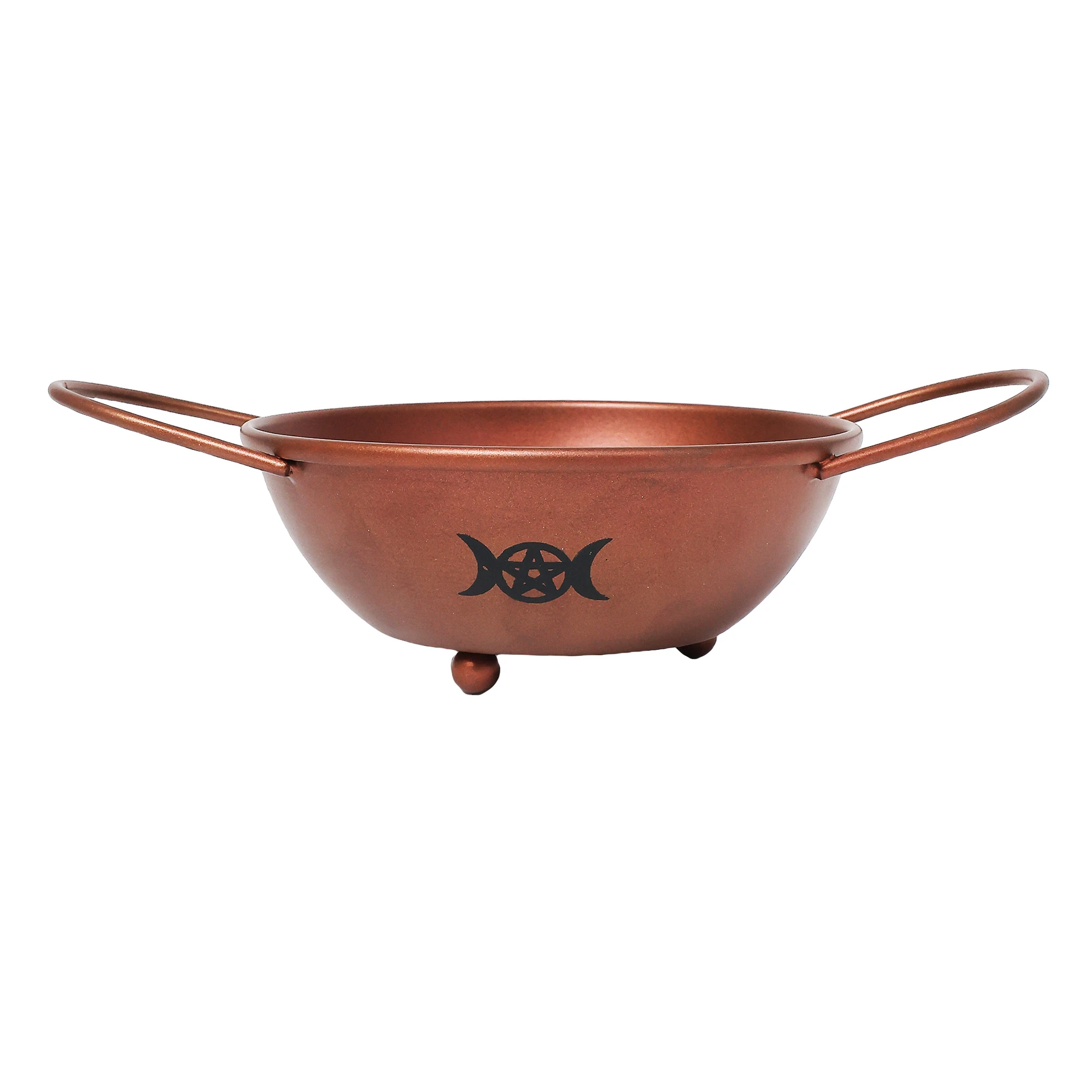 Metal Cauldron w/ handles Copper Triple moon Pentacle 8"
