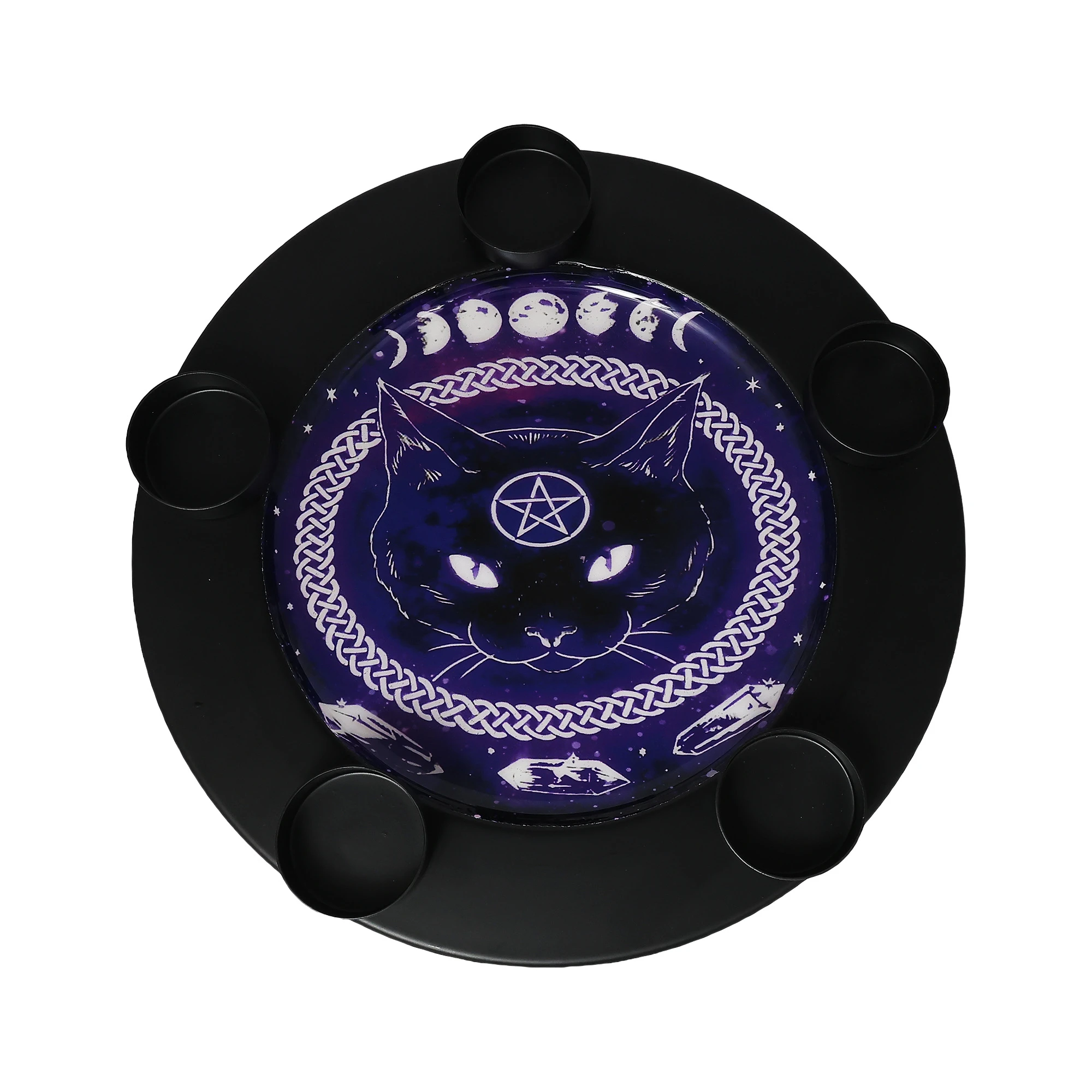 Metal charger & T-light plate Phases of Moon, Pentacle & Cat 10"