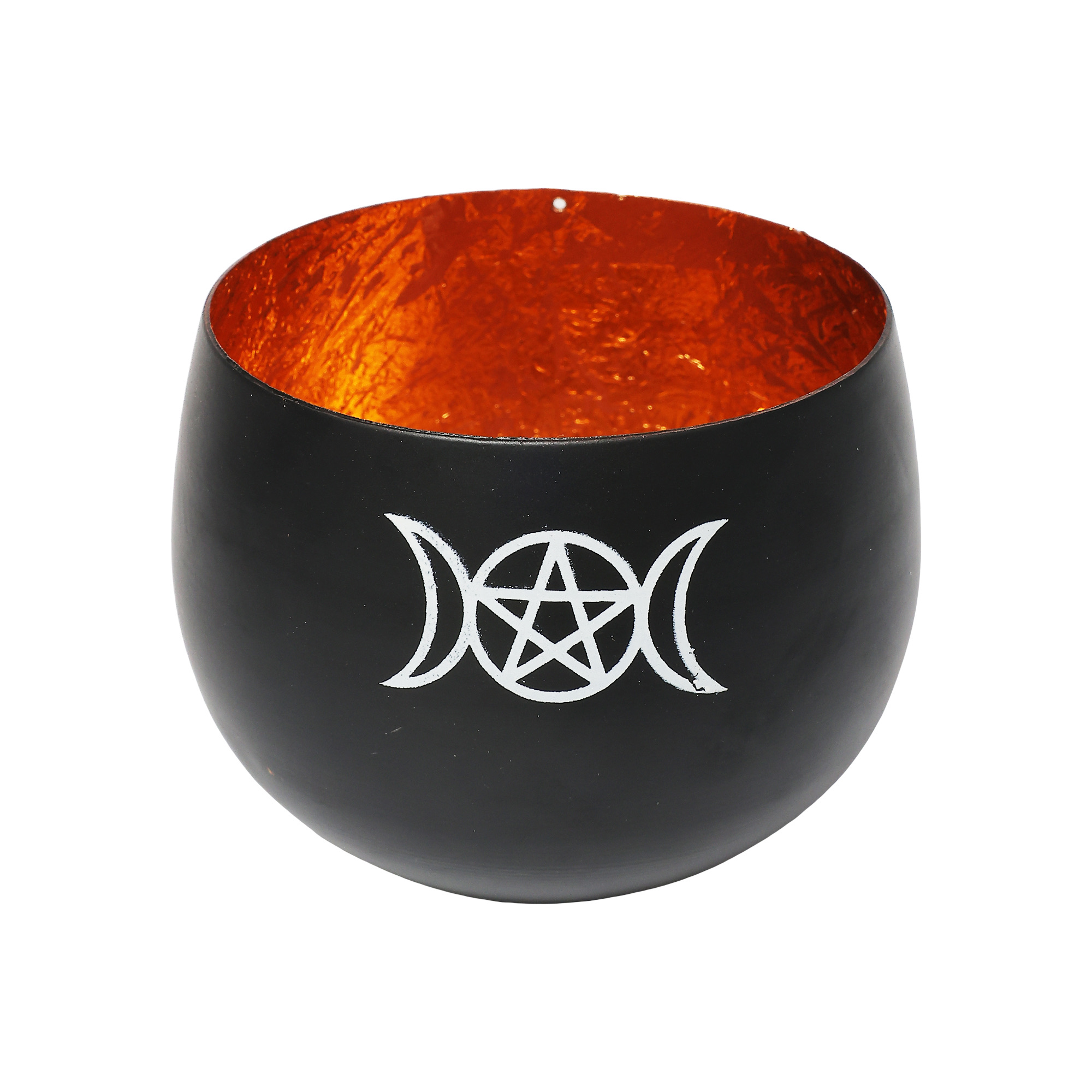 3" Metal Votive Candle Holder Triple Moon Pentacle