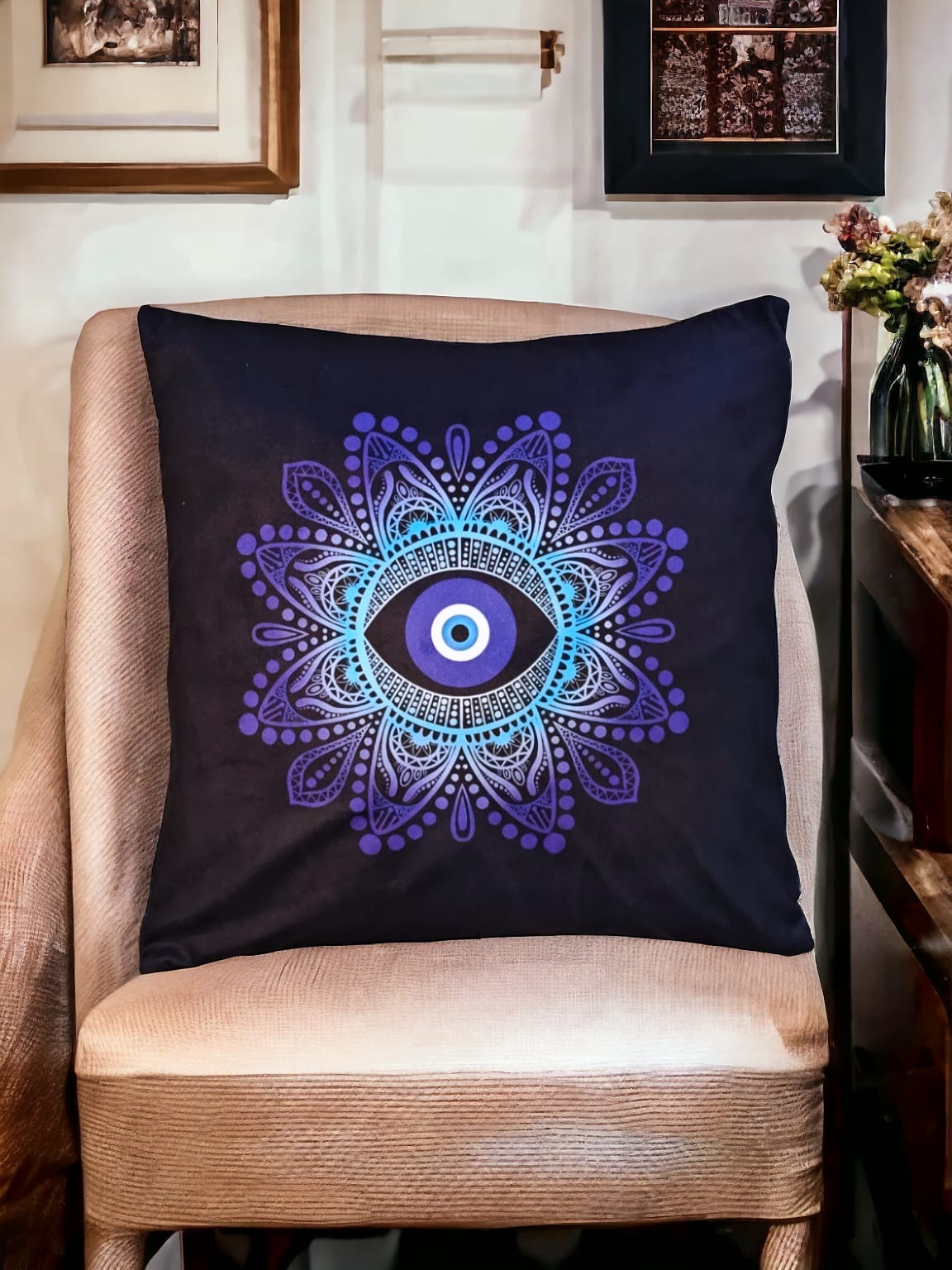 Evil Eye Mandala Velvet Suede Cushion Cover #3 VD Importers Inc.