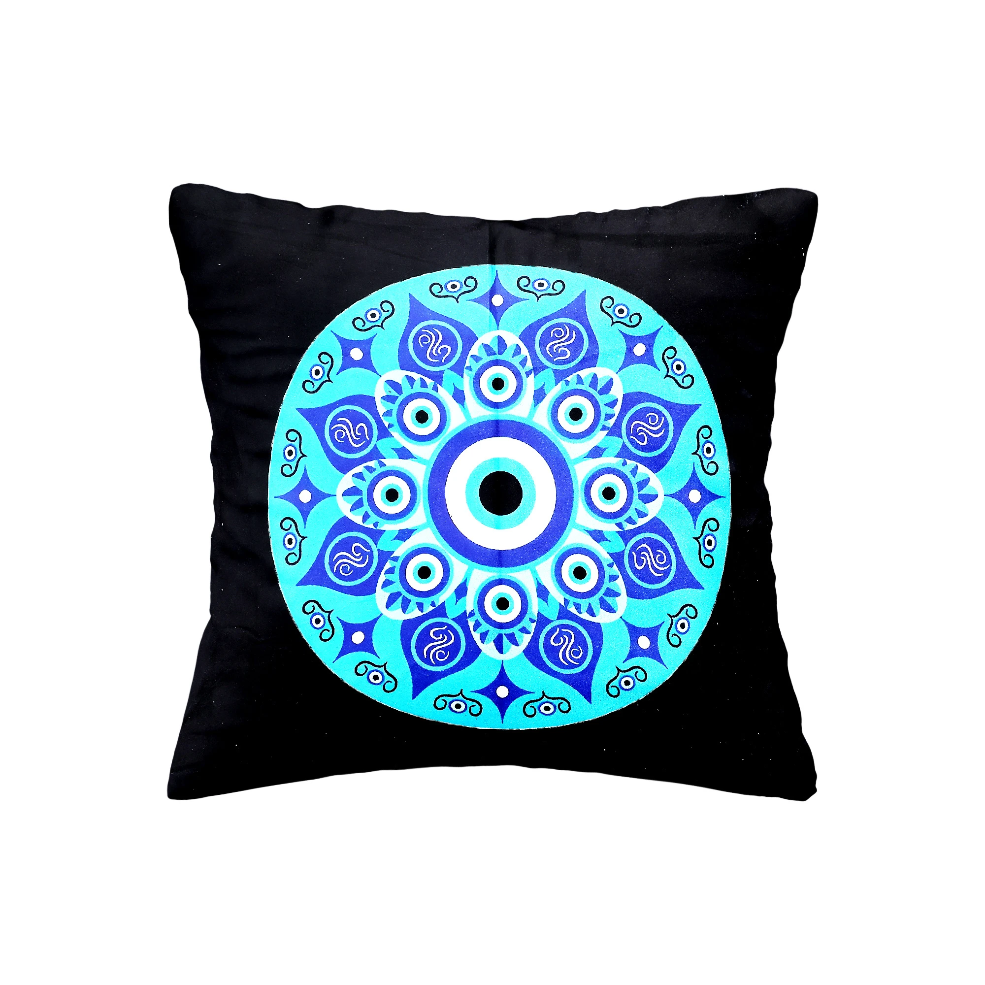 Evil Eye Mandala Blue Velvet Suede Cushion Cover #6