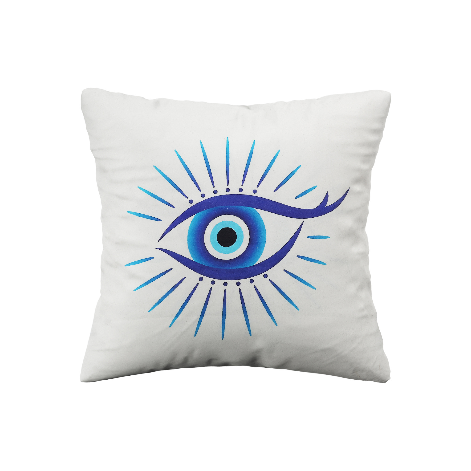 Evil Eye Blue on White Velvet Suede Cushion Cover #7 VD Importers Inc.