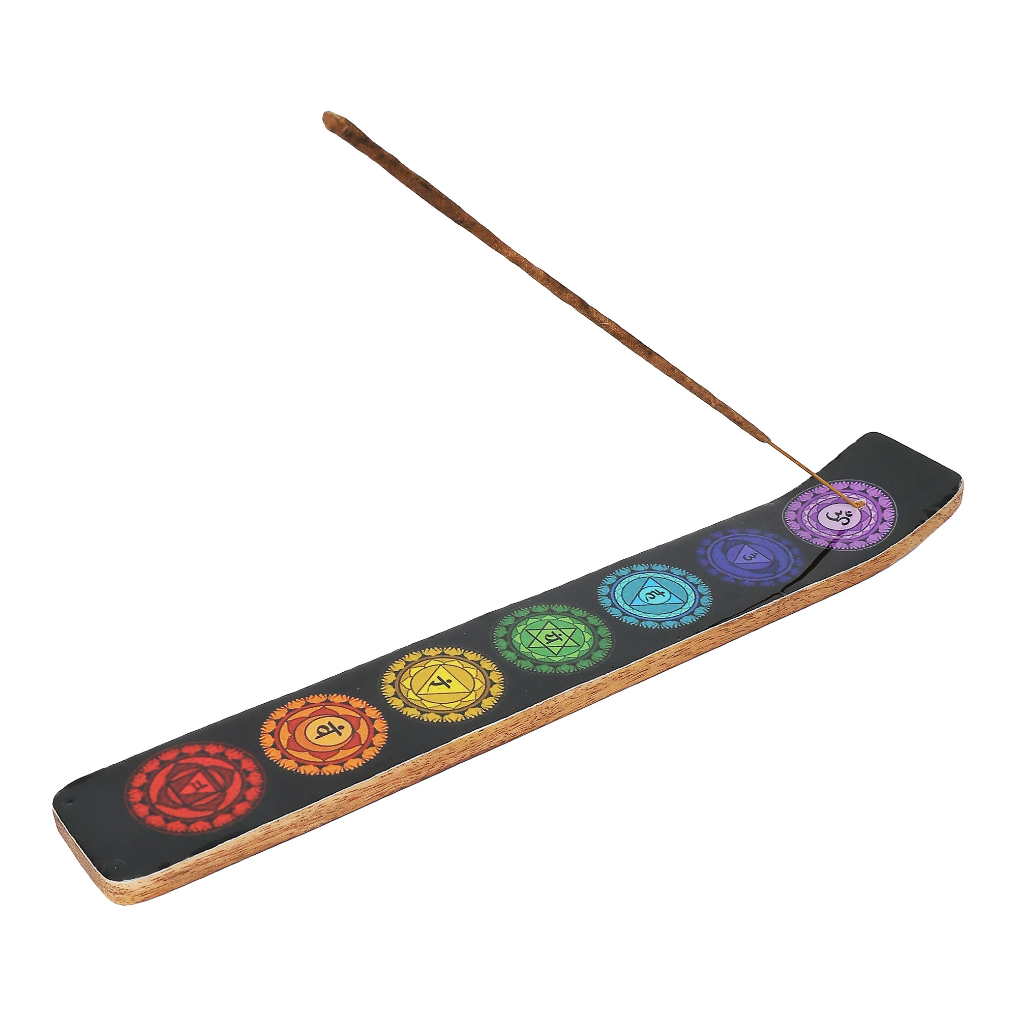 Wood Incense Holder 7 Chakra black 10"