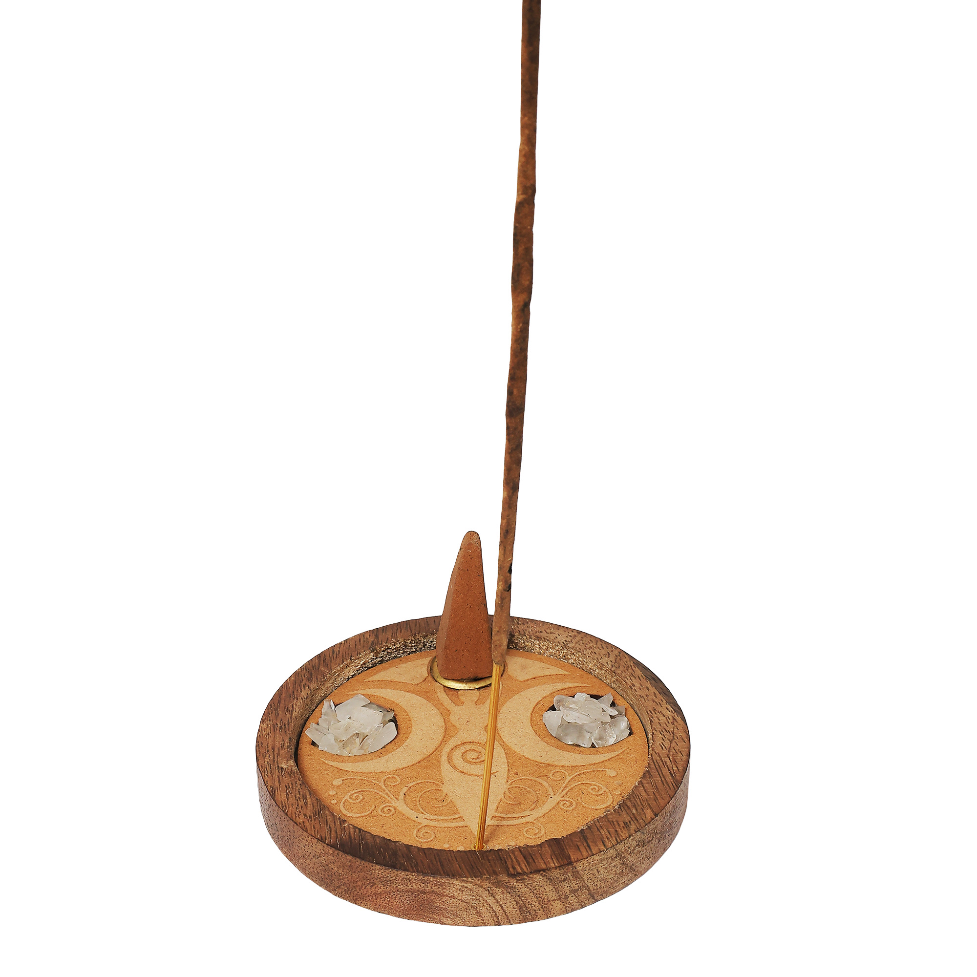 Wood Incense Holder Crystal Quartz Goddess 3"