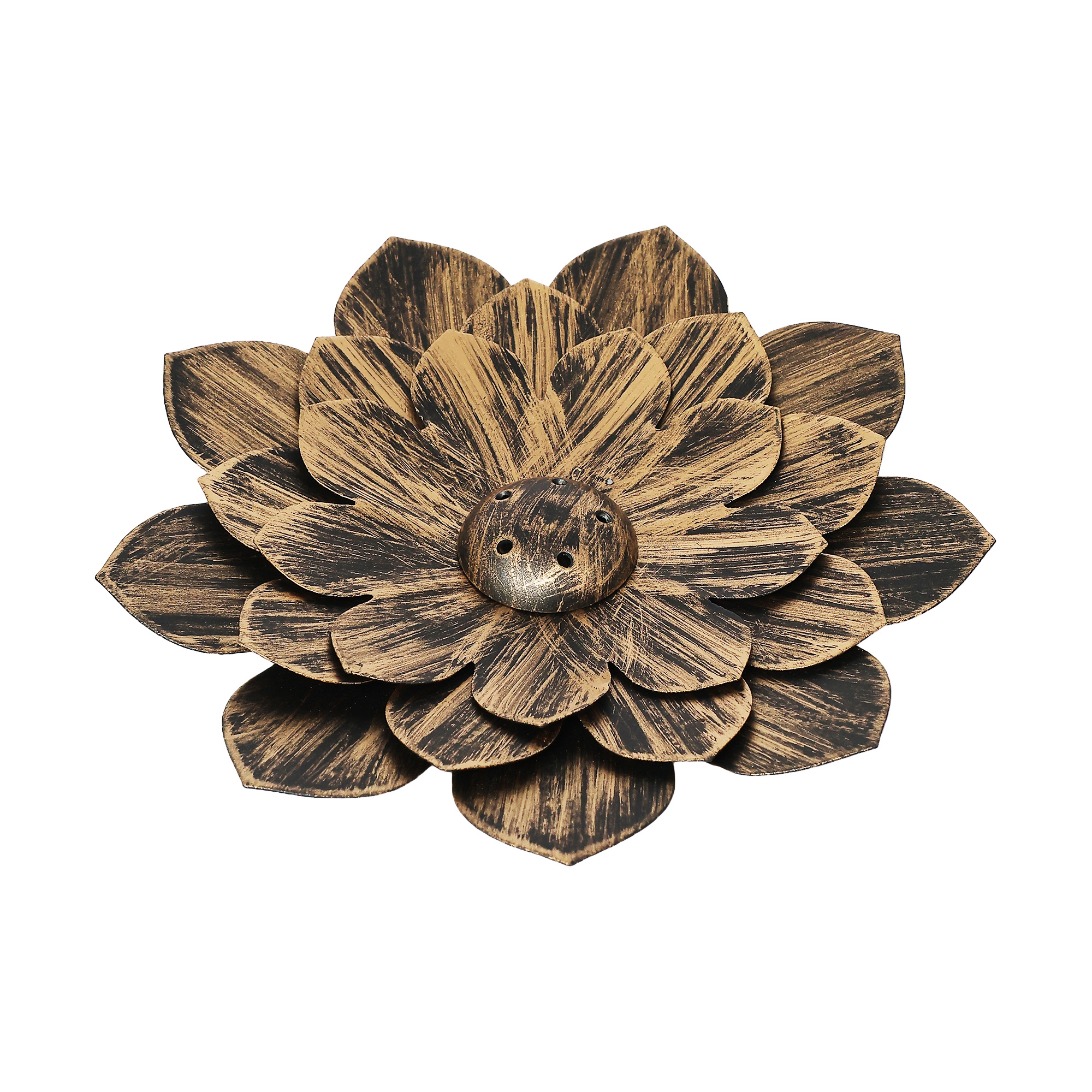 Metal Incense holder Lotus antique gold 5"